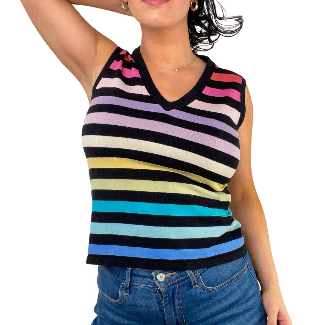 Vintage Vintage Rainbow Striped Sleeveless Knit Tank Top Medium Size M / US 6-8 / IT 42-44 - 4 Thumbnail