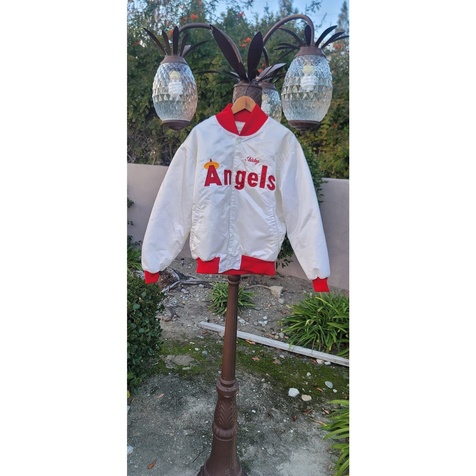 image of VTG California Los Angeles Angels Satin Bomber Jacket in White, Men's (Size 2XL)