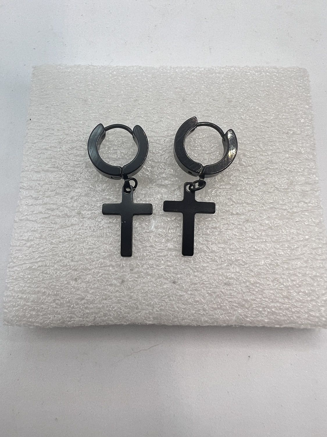 Jewelry Black Cross Hoop Earrings Size ONE SIZE - 2 Thumbnail