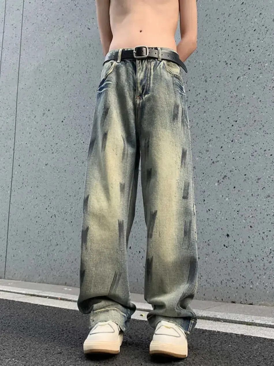Japanese Brand Loose washed straight leg splashed ink jeans Size US 32 / EU 48 - 2 Thumbnail