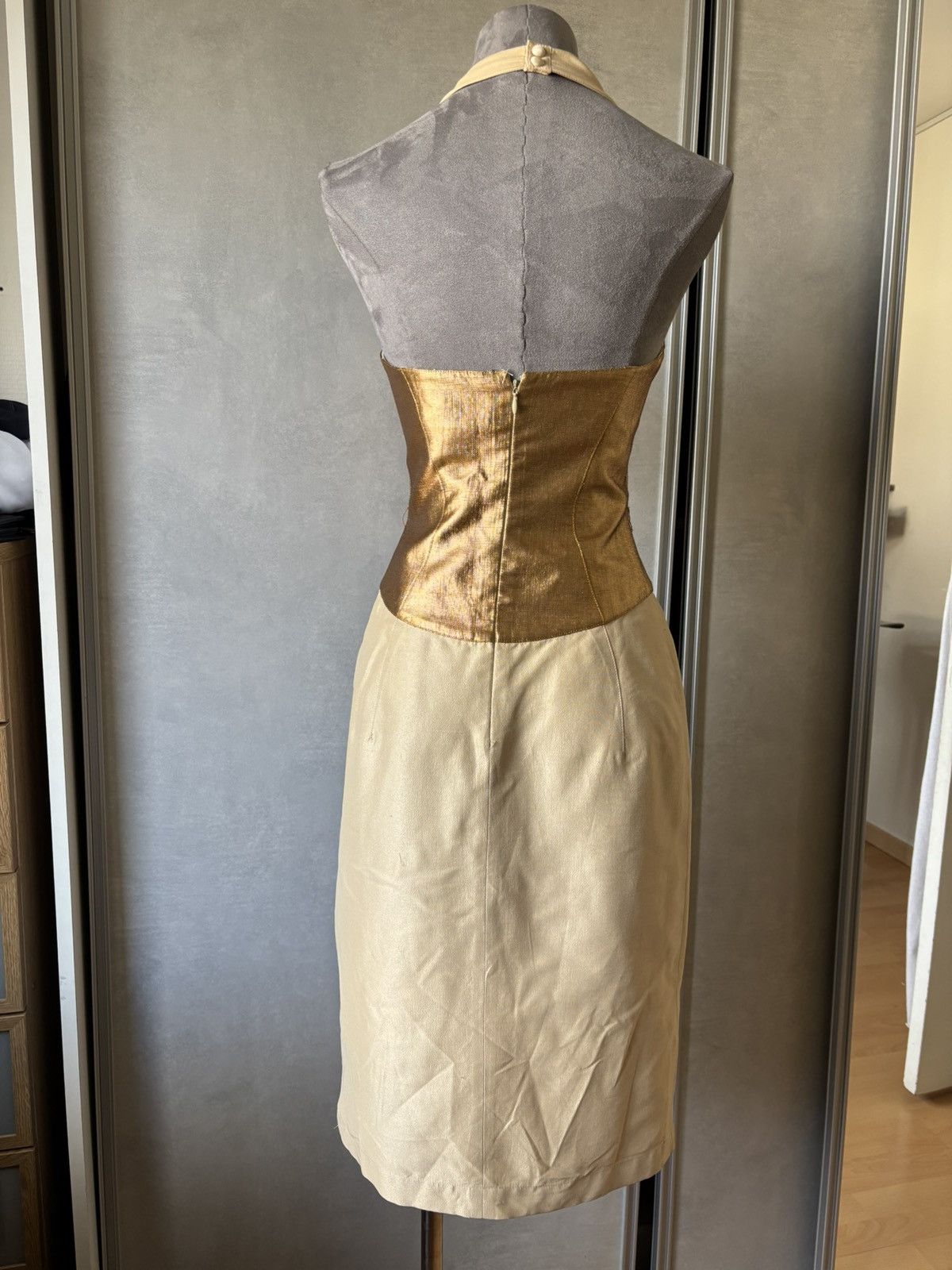 Thierry Mugler Vintage Thierry Mugler Couture Gold and Beige Halter Dress Size S / US 4 / IT 40 - 5 Thumbnail