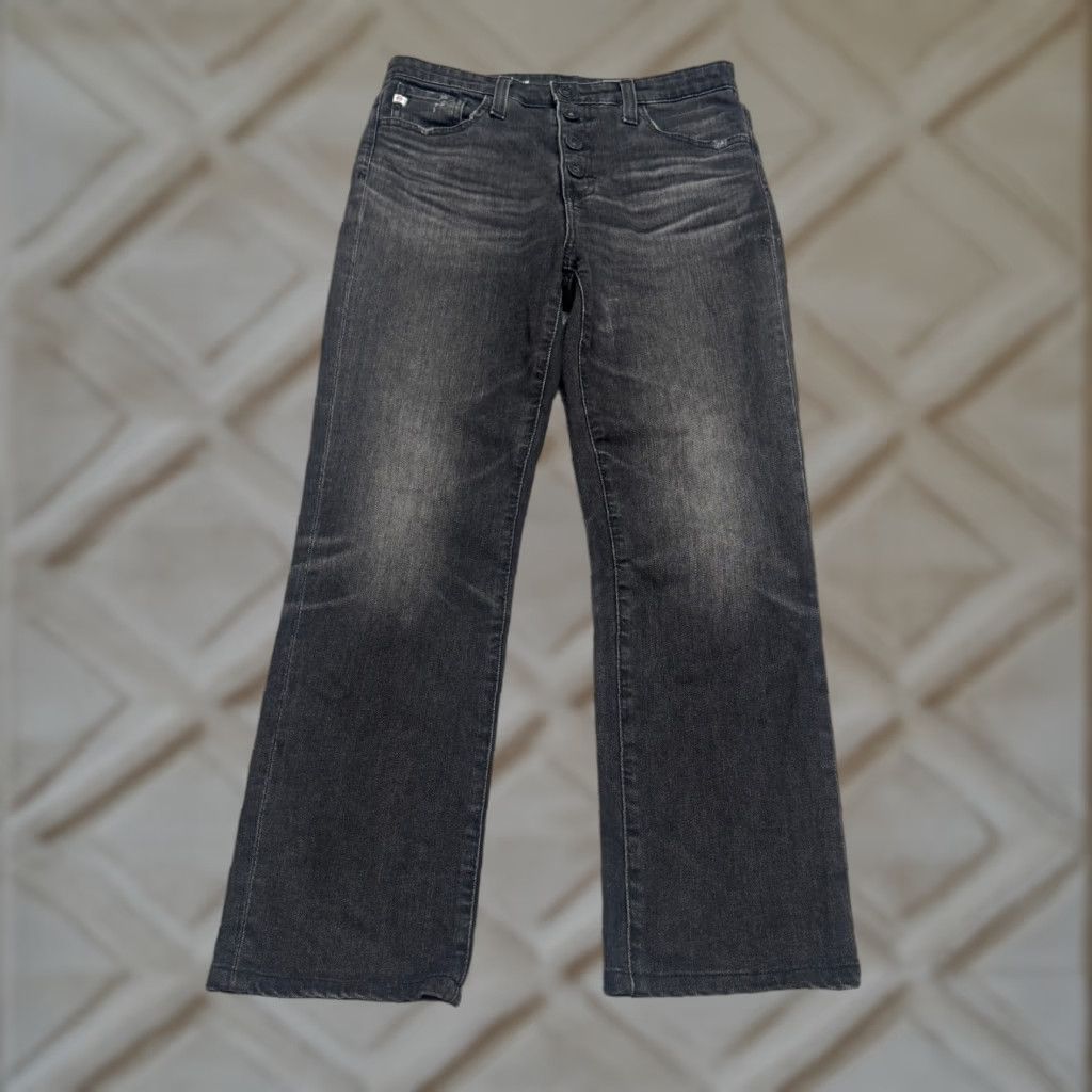 Vintage AG Adriano Goldschmied The Isabelle Button-Up High Rise Straight Crop Jeans 26R Black Denim Jeans Size 26" / US 2 / IT 38 - 1 Thumbnail