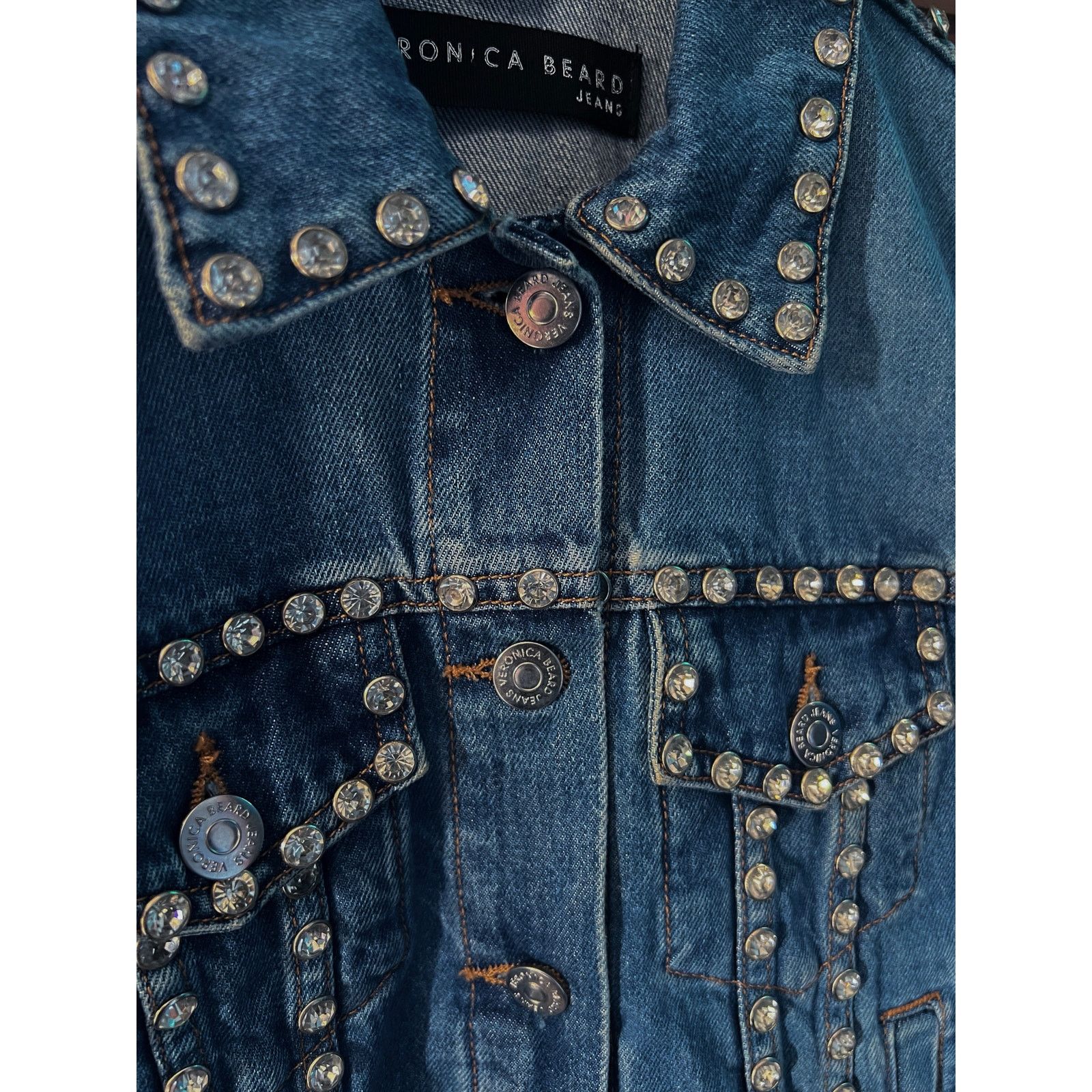 Veronica Beard ❣️RTP $500❣️ Veronica Beard Denim Rhinestones Jeans Jacket Size XS / US 0-2 / IT 36-38 - 2 Thumbnail