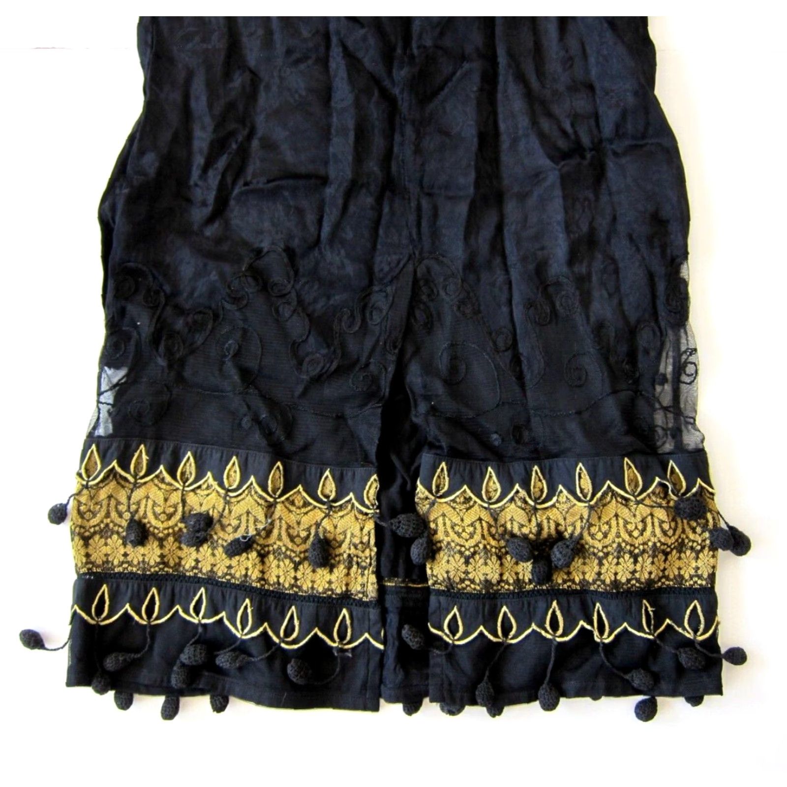 Vintage Nataya 100% Rayon Black Gold Fringe Long Maxi Skirt Medium Size 32" / US 10 / IT 46 - 6 Thumbnail