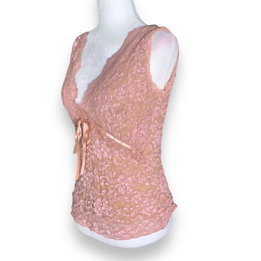 Vintage Vintage Ann Ferriday Pink Lace Tank Top Sleeveless Vneck Tie Size S / US 4 / IT 40 - 9 Thumbnail