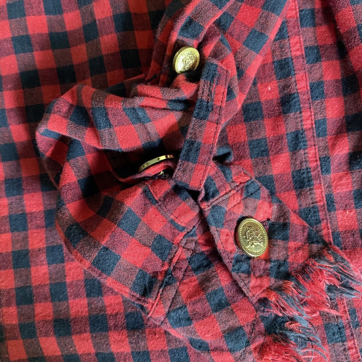 Designer × Japanese Brand GARULA Y2K Punk Red Black Check Frayed Shirt Size M / US 6-8 / IT 42-44 - 25 Thumbnail