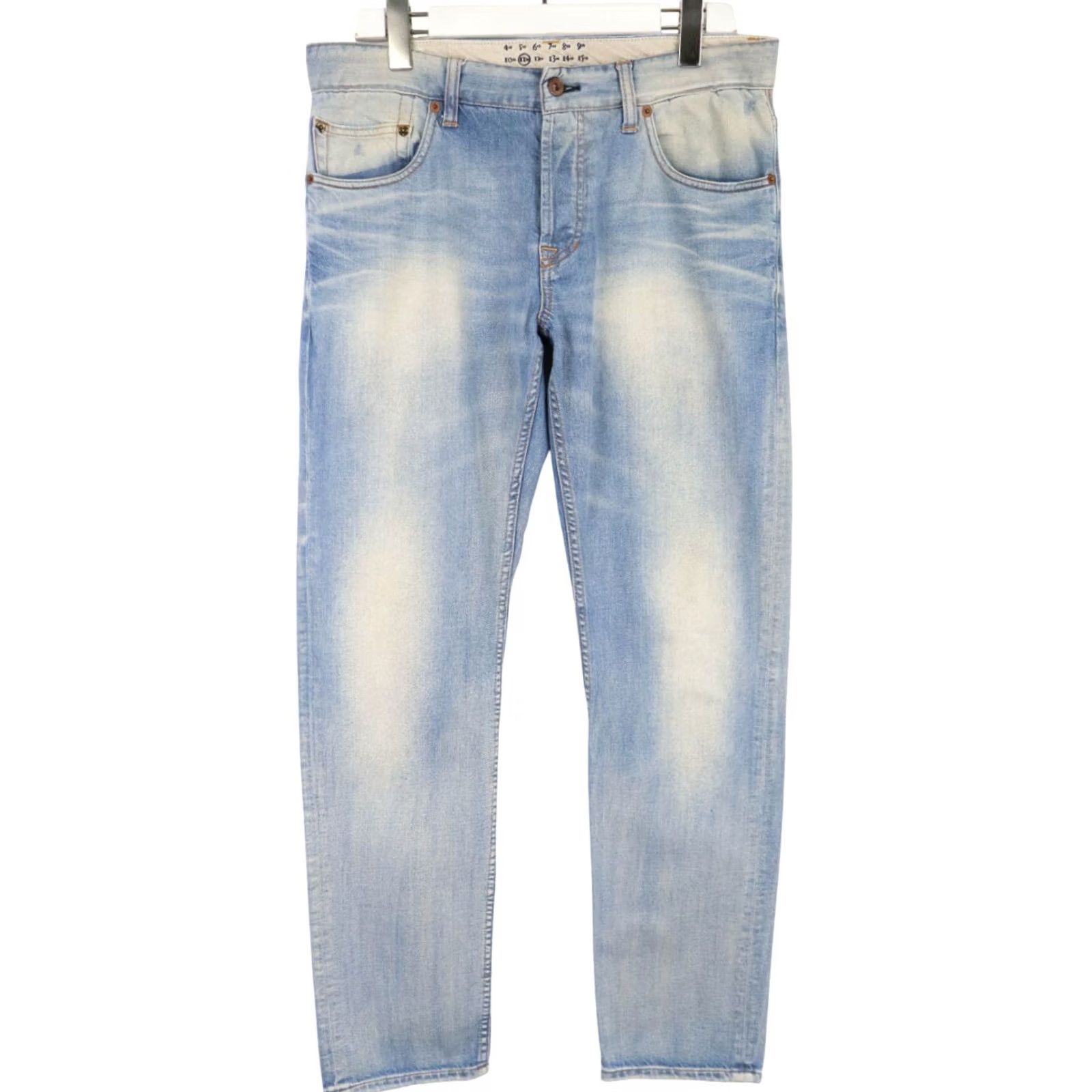 Industrie GSUS SINDUSTRIES Jeans Men's W33/L32 Fade Whiskers Button Fly Blue Regular Straight 100% Cotton 11 oz Front Pockets Size US 33 - 2 Thumbnail