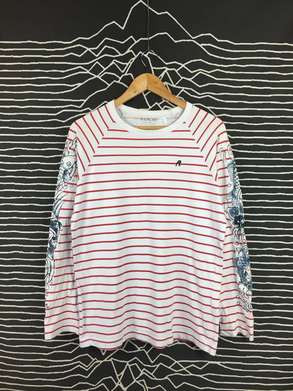 Replay Vtg Replay Jeans Koi Fish Motive Striped Longsleeve Tee Size US M / EU 48-50 / 2 - 2 Thumbnail