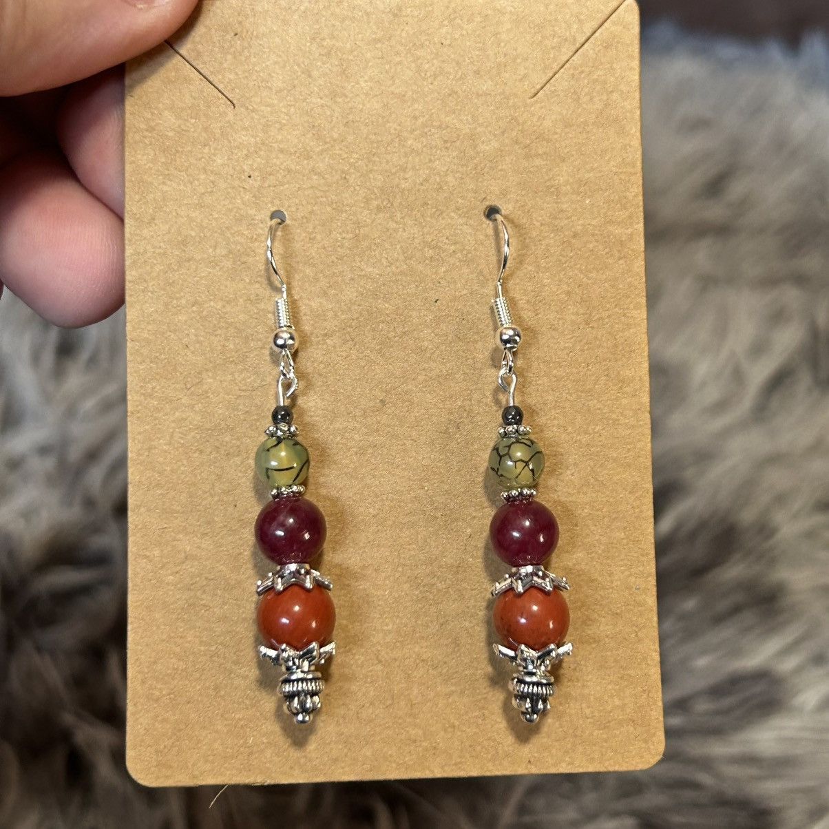 Handmade Handcrafted genuine stone garnet dragon vein jasper earrings Size ONE SIZE - 2 Thumbnail