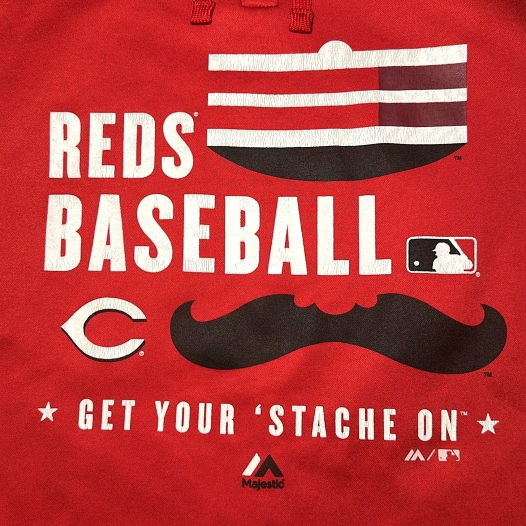 Vintage Majestic Cincinnati Reds Get Your ‘Stache On Hoodie Pullover Mens M Red Size US M / EU 48-50 / 2 - 5 Thumbnail