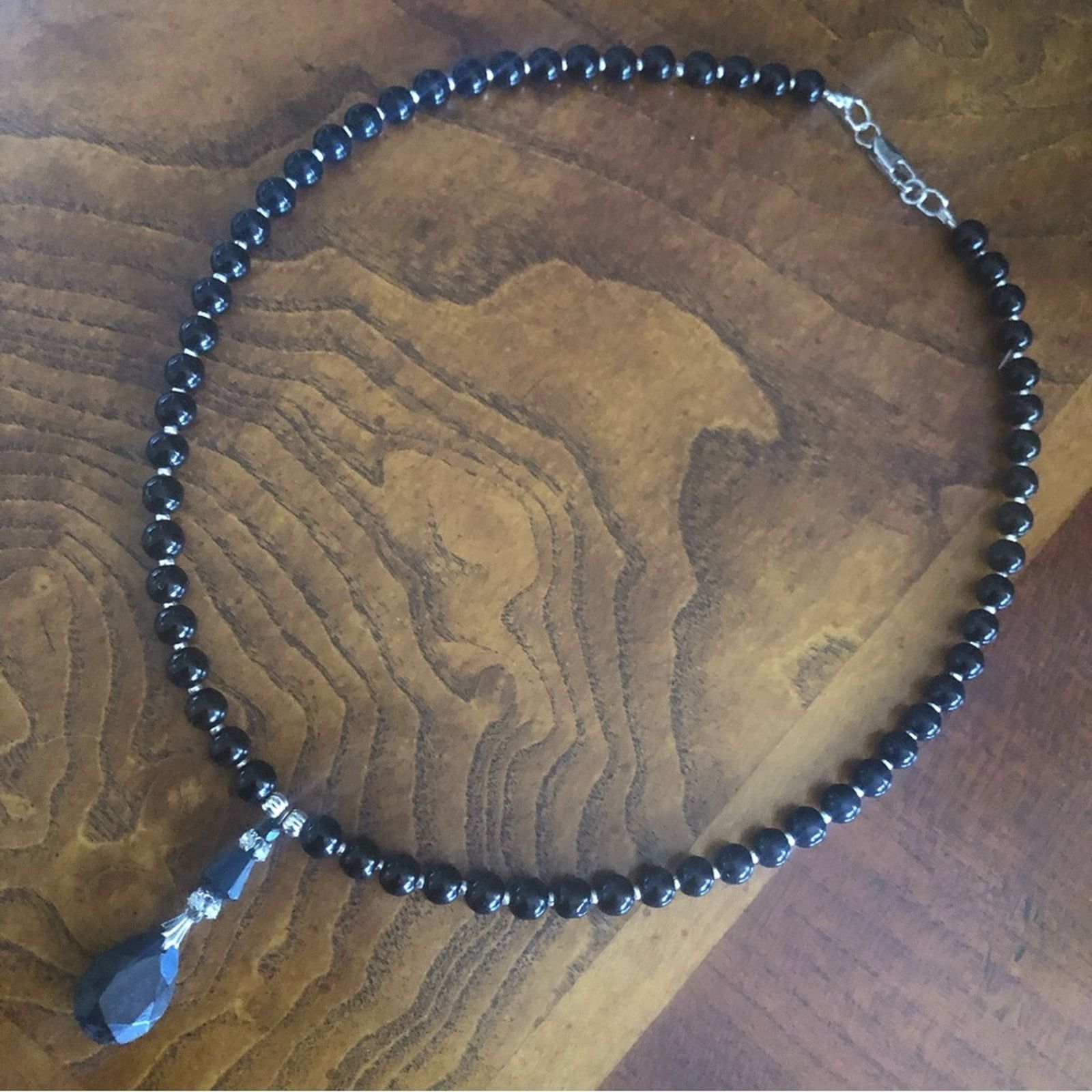 Handmade Handcrafted repurpose black crystal pendant Pearl necklac Size ONE SIZE - 8 Thumbnail