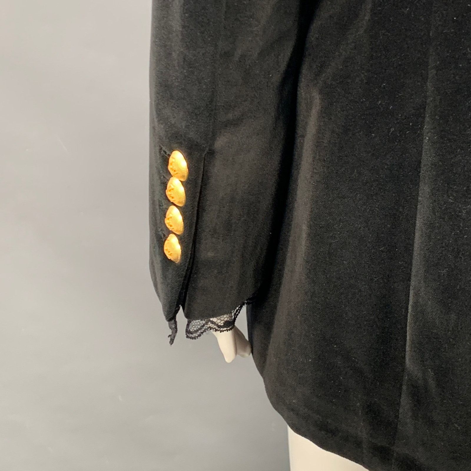 Johanna Ortiz Herencias del Alma Black Cotton Velvet Double Breasted Coat Size S / US 4 / IT 40 - 7 Thumbnail