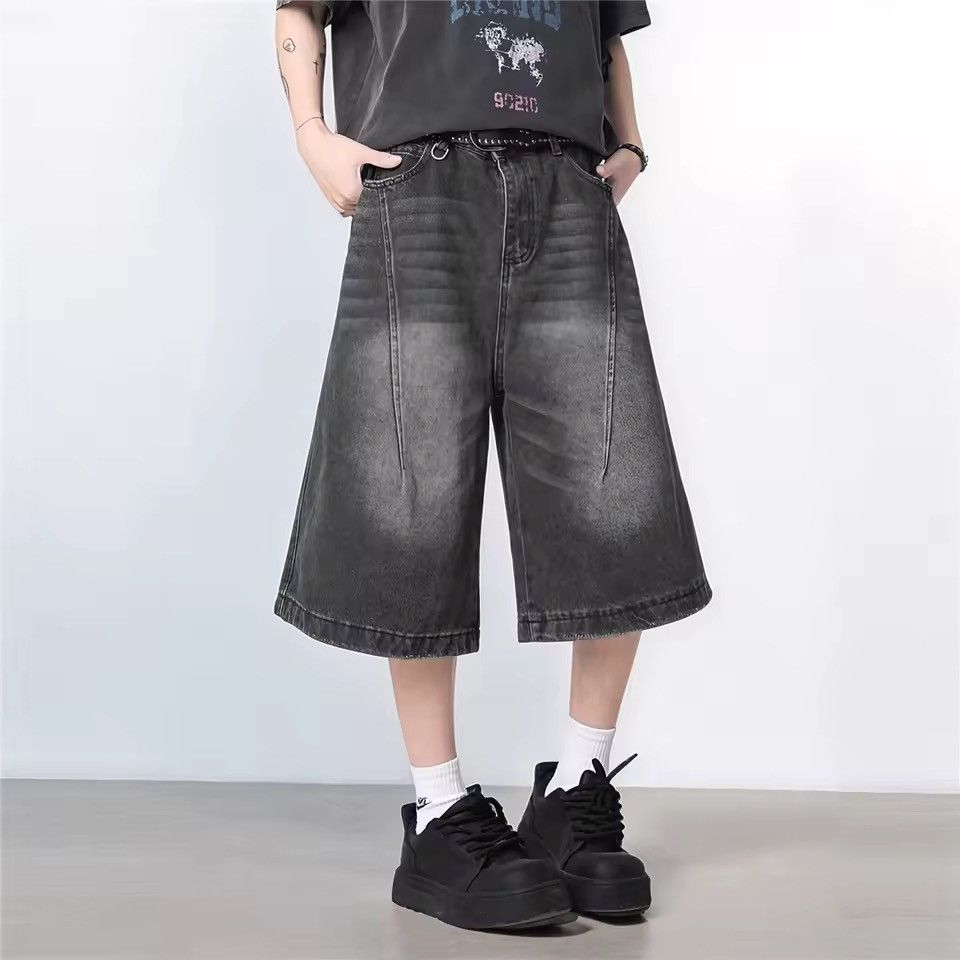 Jean Extra Long Culotte Style Washed Jorts, Baggy Denim Shorts Size US 34 / EU 50 - 4 Thumbnail