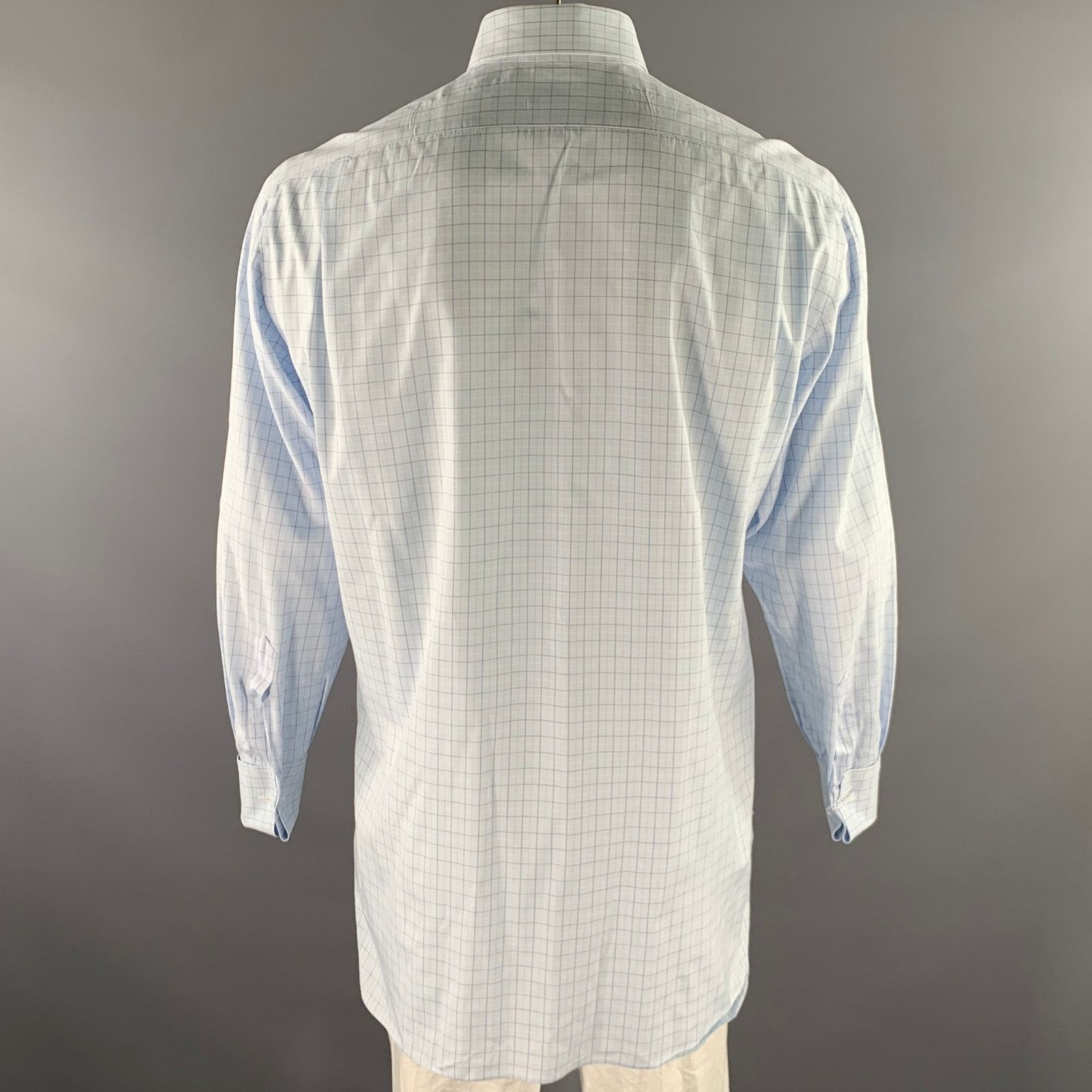 Kiton KITON L Light Blue Windowpane French Cuff Long Sleeve Shirt Size 48R - 4 Thumbnail
