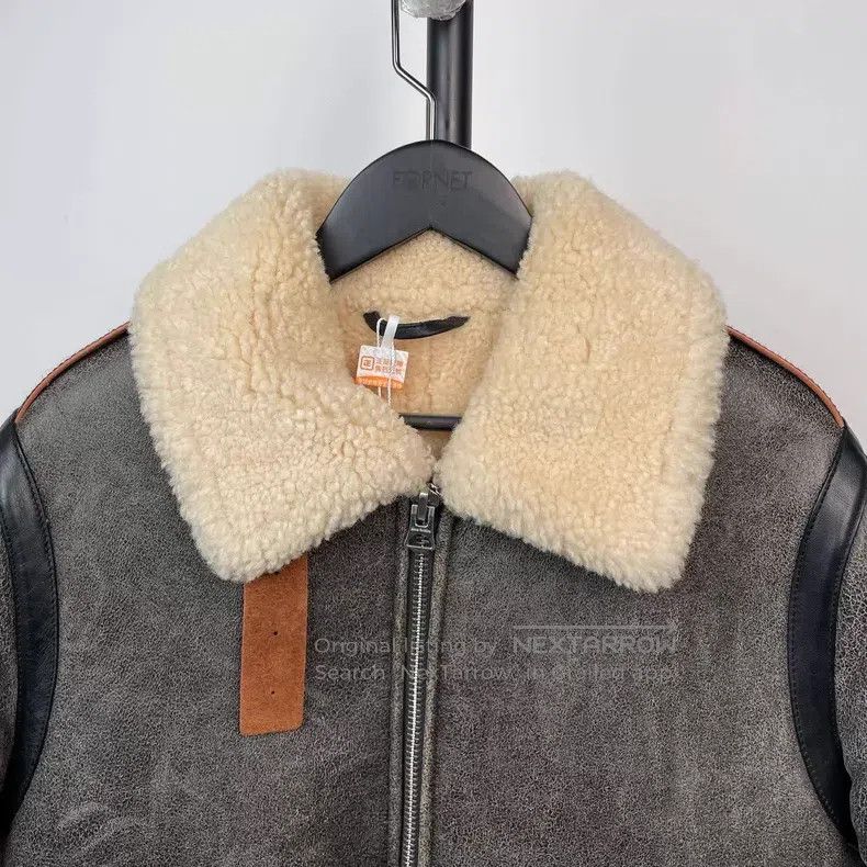 Acne Studios Acne Studios Grey Leather and Fur Collar Flight Jacket Size M / US 6-8 / IT 42-44 - 3 Thumbnail