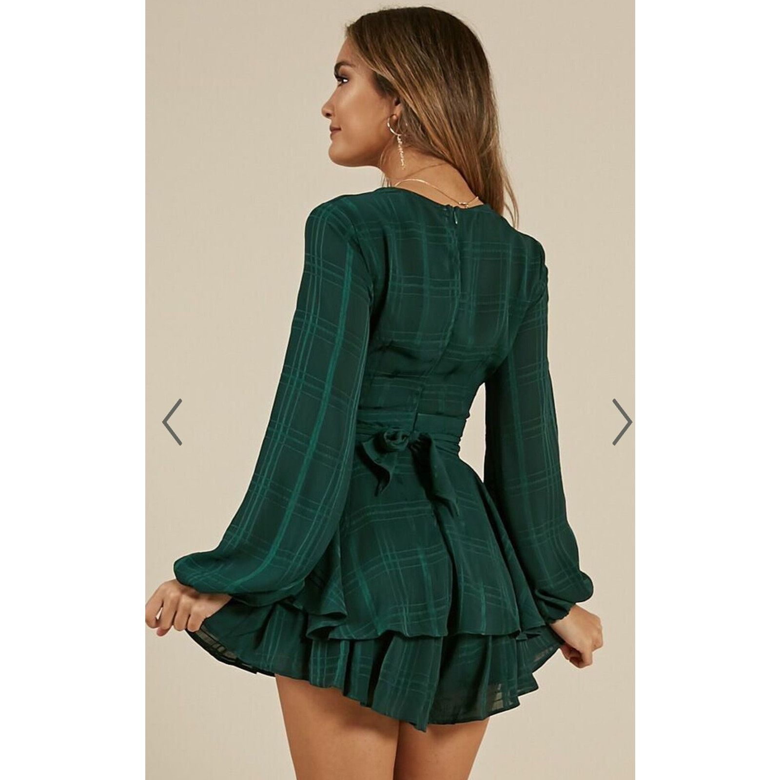 Daydreamer NWT Deep V-Neck Tie Ruffle Baby Doll Mini Romper Dress XS Size 26" / US 2 / IT 38 - 6 Thumbnail