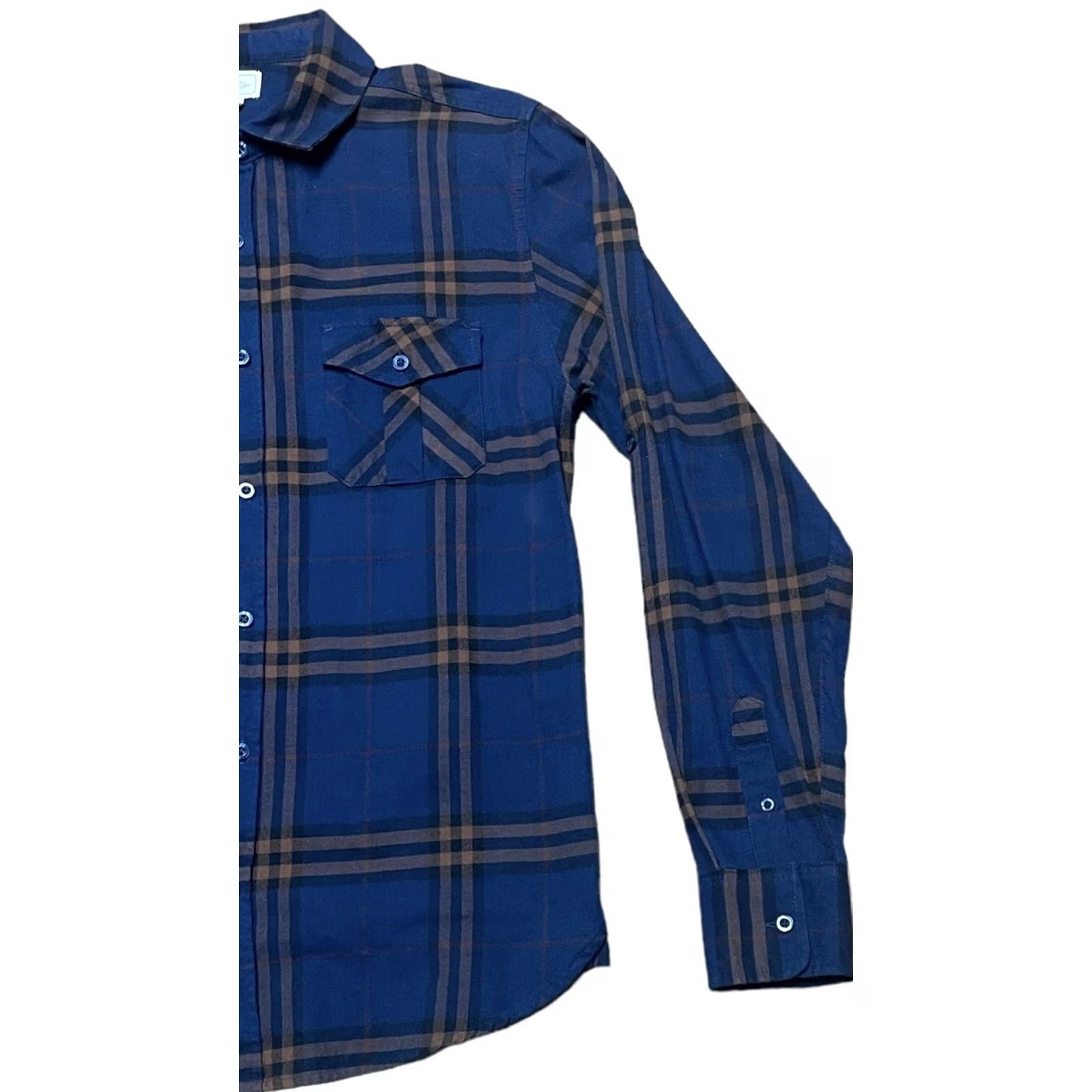 Lee Lee Dungarees Button-Up Shirt Plaid Flannel Long Sleeve Medium Blue Orange, M, Cotton/Polyester, Casual Workwear, Men Size US M / EU 48-50 / 2 - 3 Thumbnail