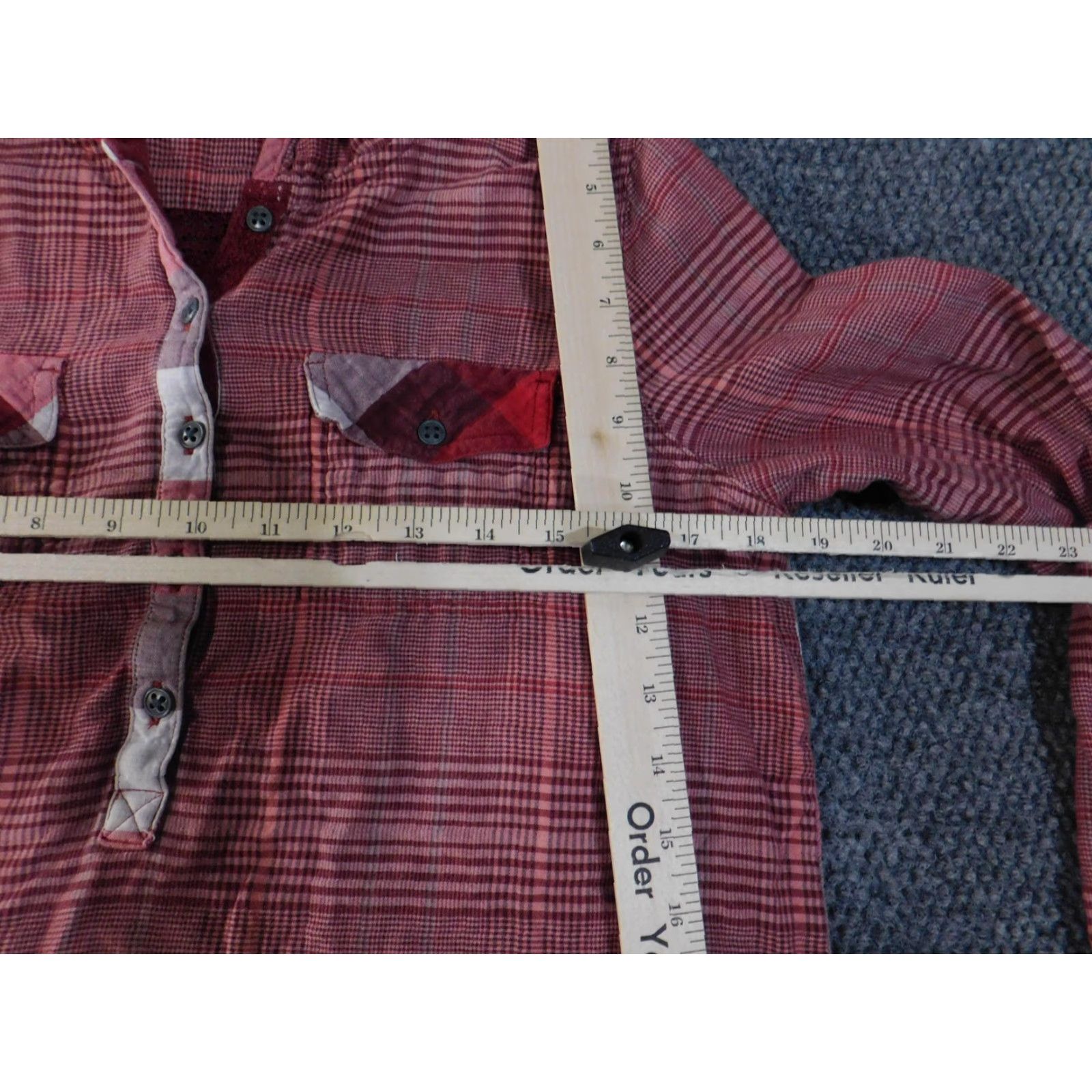 Prana VINTAGE prAna Shirt Womens Medium Red Plaid Hooded Pullover Henley Long Sleeve Tunic Size M / US 6-8 / IT 42-44 - 7 Thumbnail