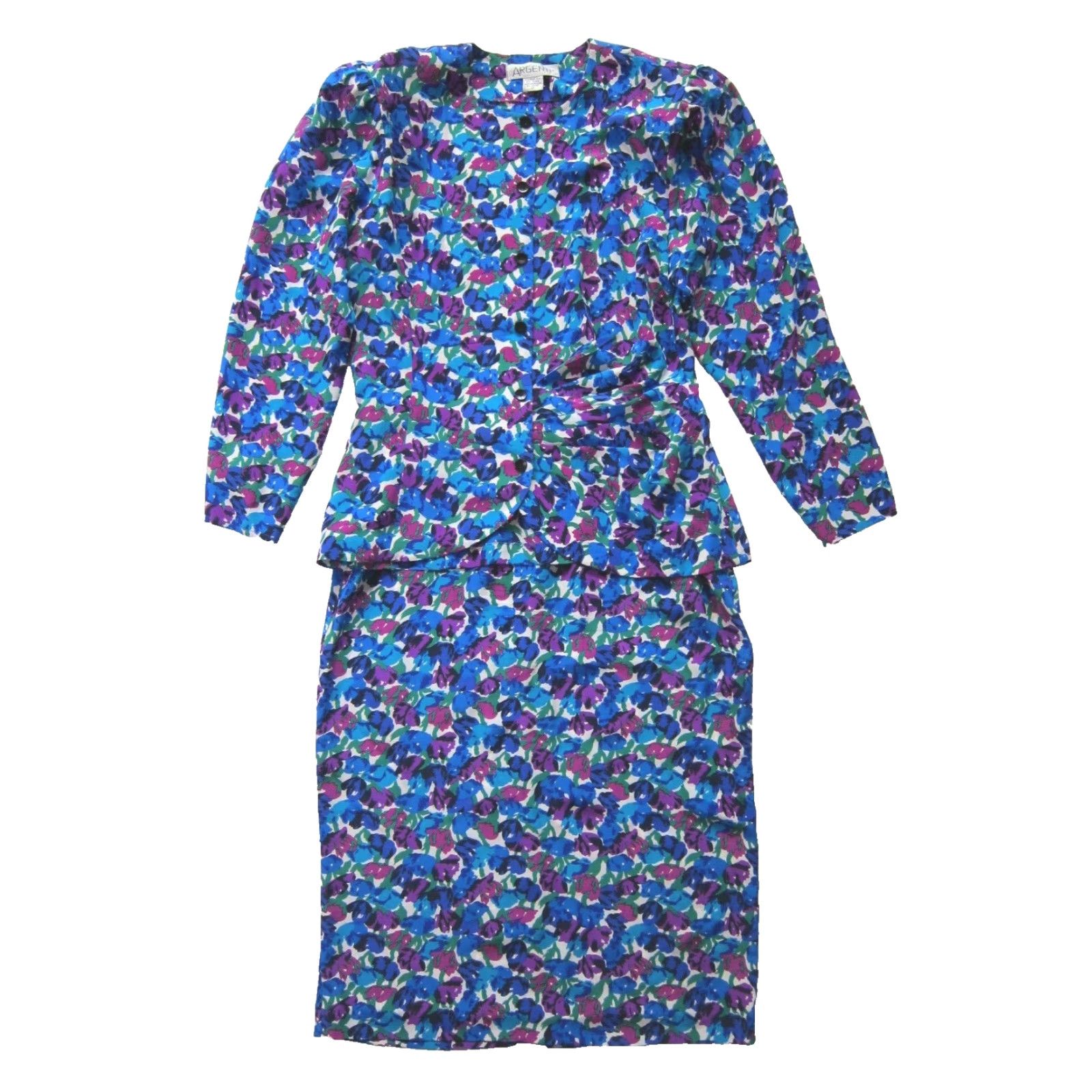 Vintage VINTAGE Argenti 100% Silk Blue Pink Floral Long Sleeve Blouse Skirt Set Women L Size L / US 10 / IT 46 - 6 Thumbnail