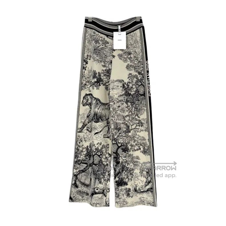 Dior Dior Beige dark blue jungle animal cashmere wool trousers Size 24" / US 00 / IT 34 - 1 Thumbnail