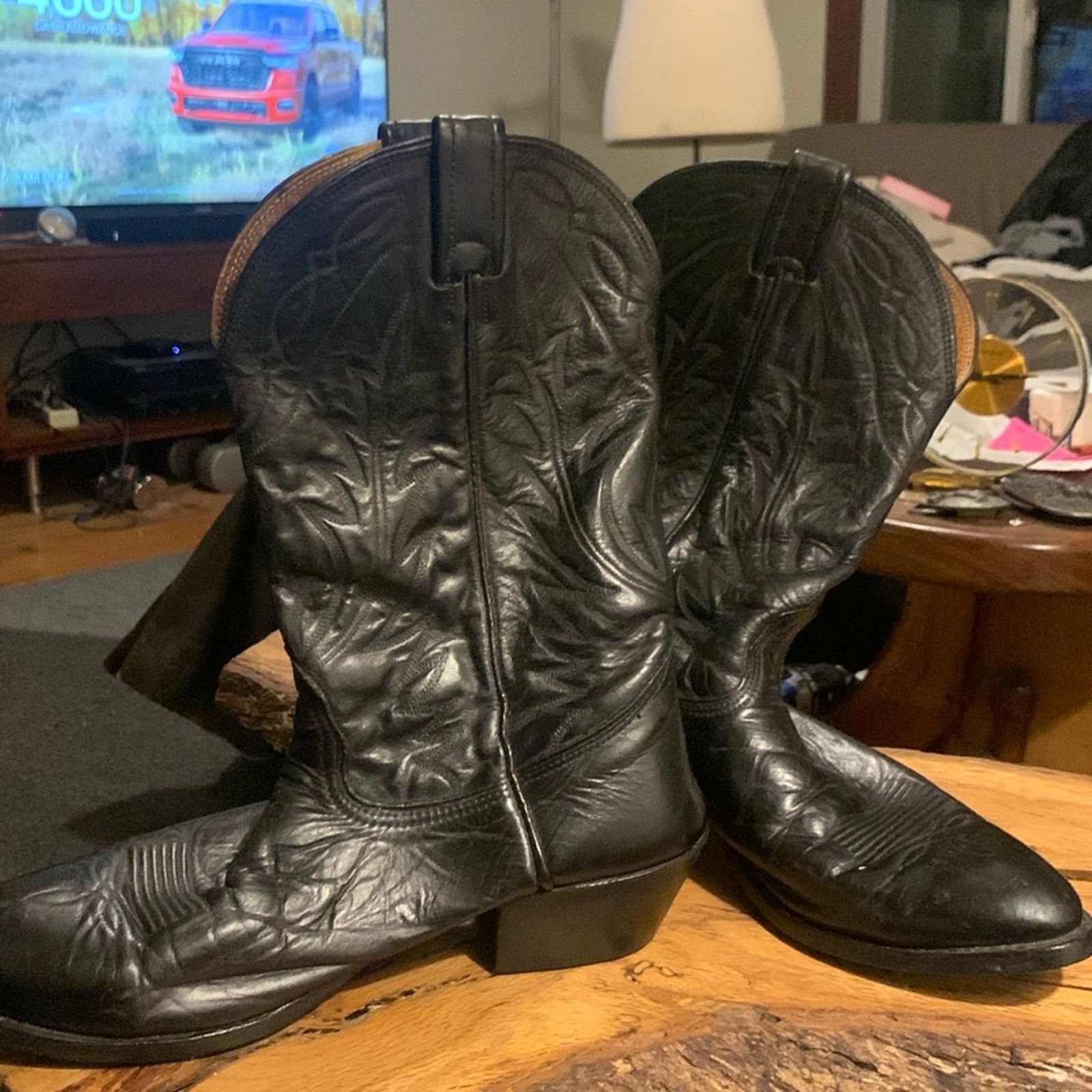 Nocona Boots Nocona mens black leather cowboy boots with flame stitching Size US 10 / EU 43 - 1 Thumbnail