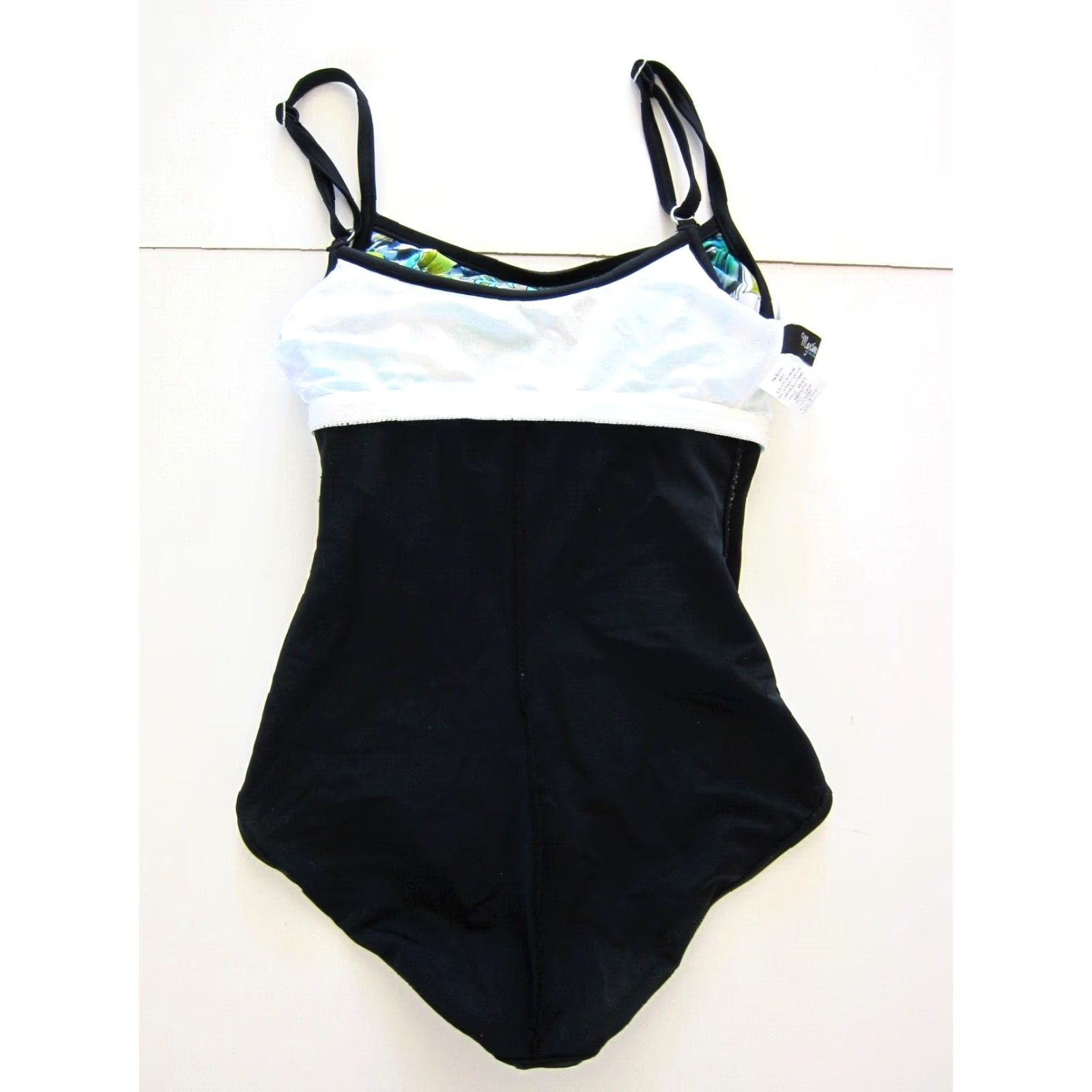 Vintage Maxine Of Hollywood Black Green White Floral Ruffle Built In Bra Swimsuit 6 Size ONE SIZE - 5 Thumbnail