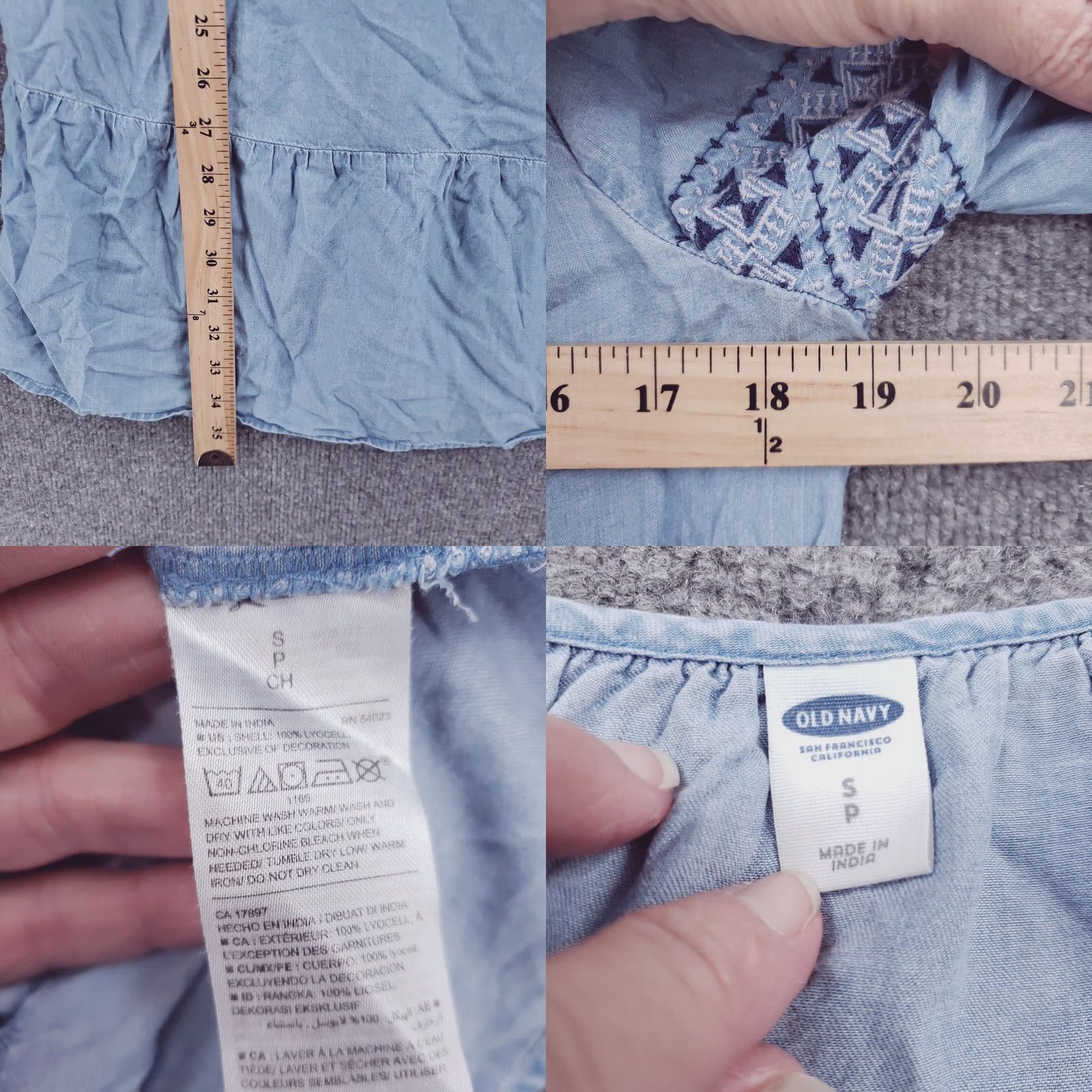 Old Navy Old Navy Dress Womens S Small Blue A-Line Ruffles Embroidery Long Sleeve Lyocell Size S / US 4 / IT 40 - 8 Thumbnail