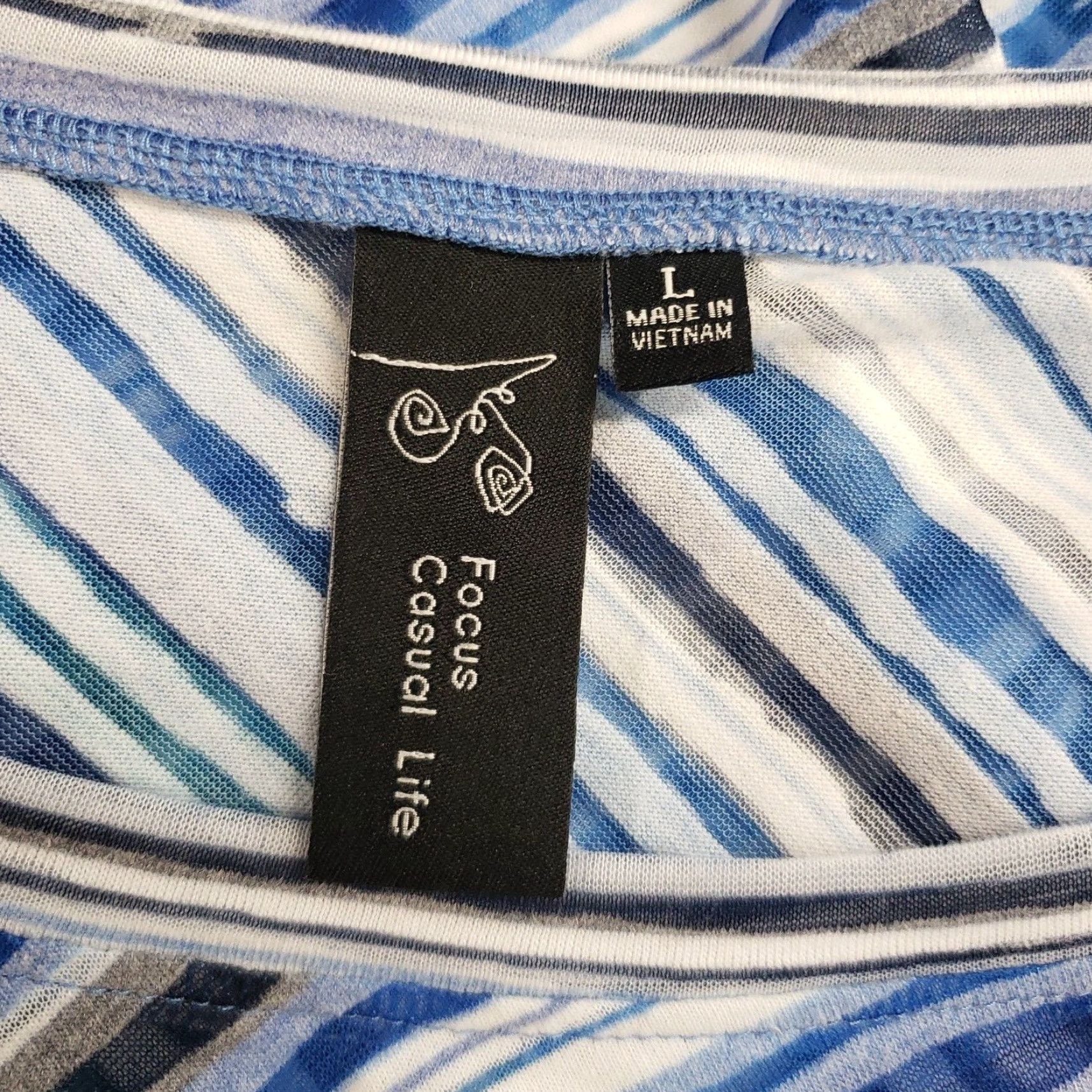 Alife Focus Casual Life Womens Top Shirt L Blue White Stripe 3/4 Sleeve Sheer Casual Occasional Blues Size L / US 10 / IT 46 - 6 Thumbnail