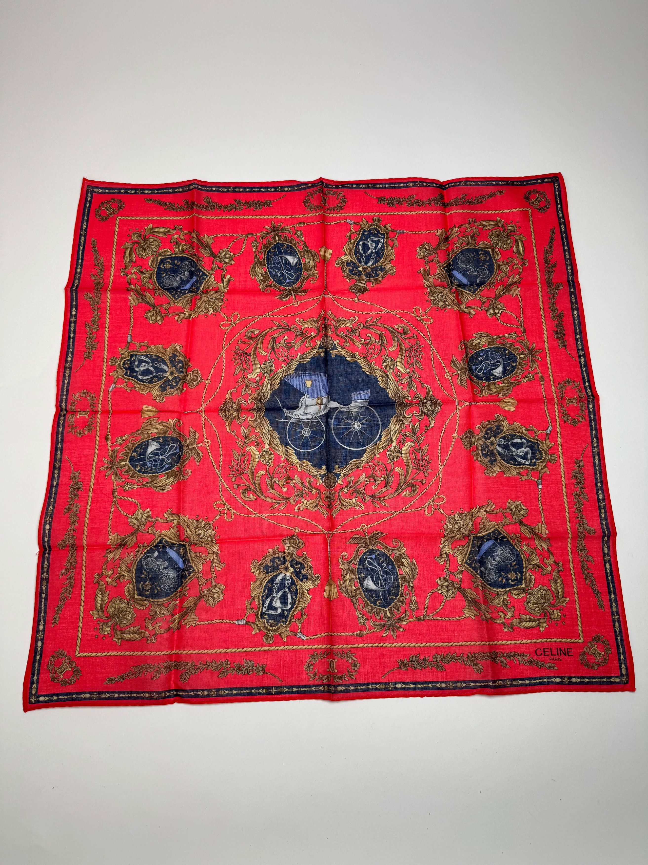 Celine Vintage Paris Silk/Canvas Scarf Red Size ONE SIZE - 1 Thumbnail