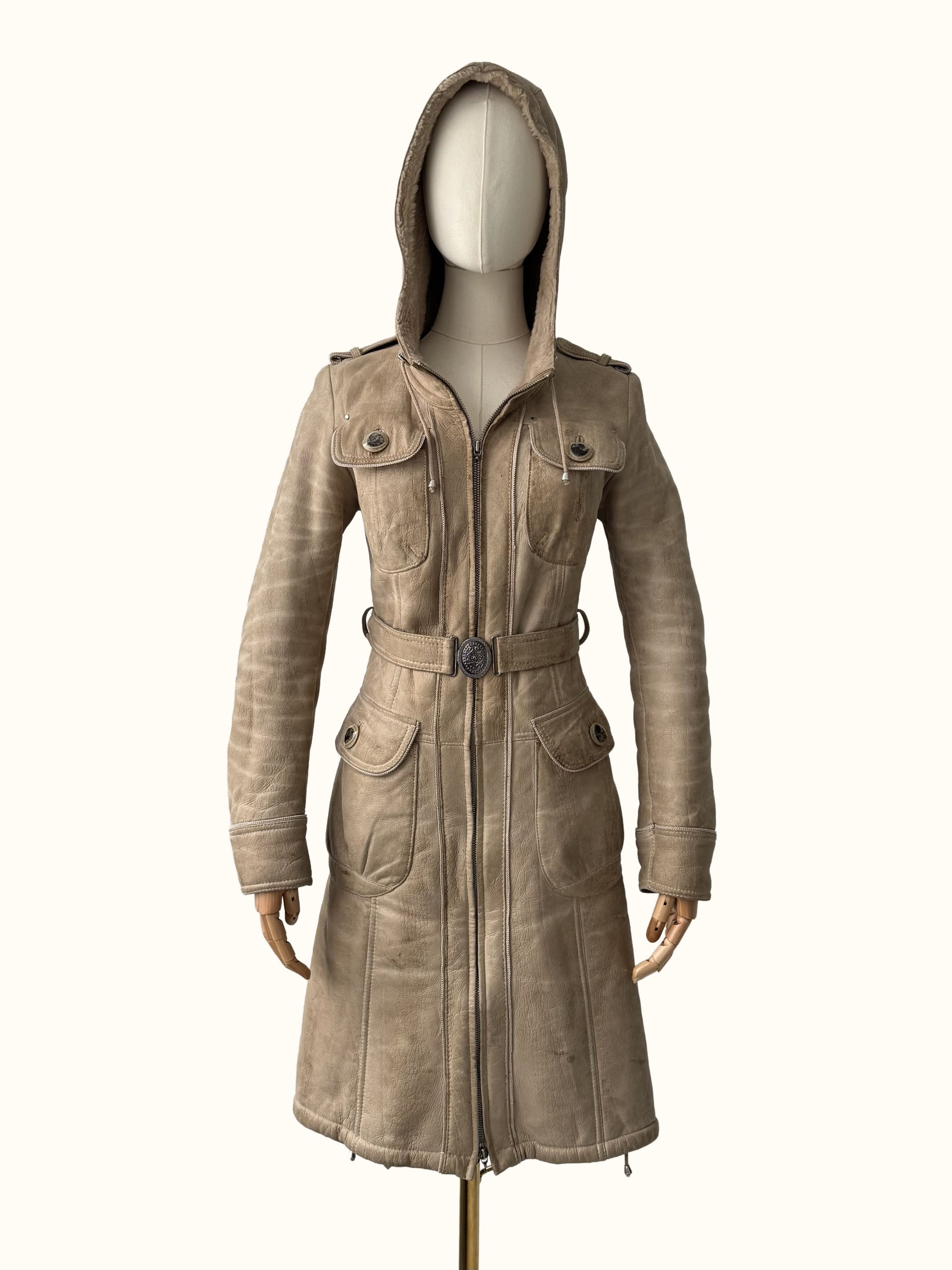 Vintage Vintage Real Shearling Coat With Hood And Belt (B250)D15E2 Size XS / US 0-2 / IT 36-38 - 2 Thumbnail