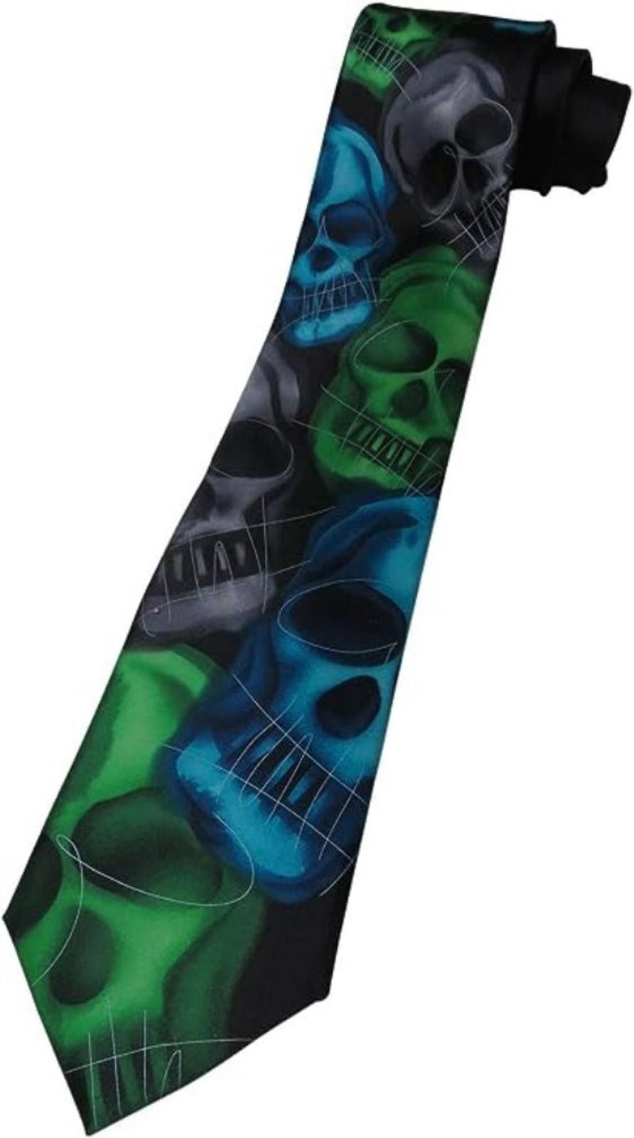 Designer Jerry Garcia 62 Plague Entity Skull Neck Tie Blue Green Size ONE SIZE - 2 Thumbnail