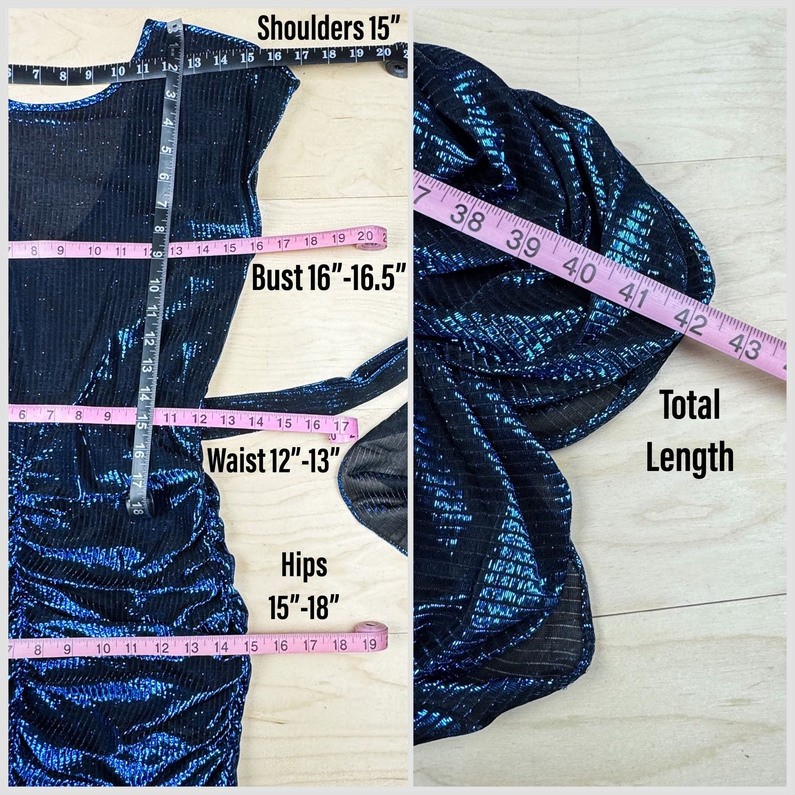 Vintage Vintage 1980s Metallic Blue Lurex Ruched Mini Disco Dress Size XS / US 0-2 / IT 36-38 - 4 Thumbnail
