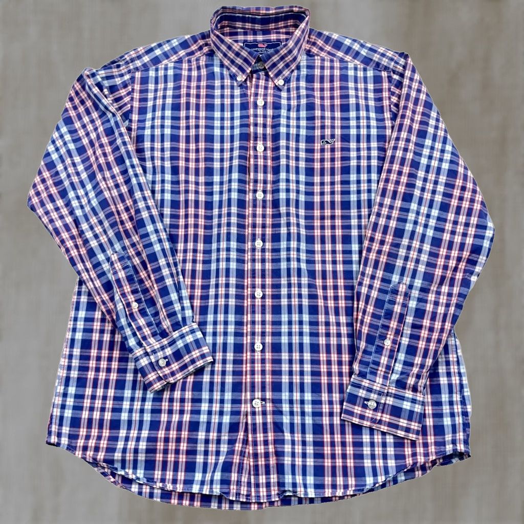 Vineyard Vines Vineyard Vines Shirt Men L Slim Fit Blue Red Plaid Button Up Poplin Whale B1 Size US L / EU 52-54 / 3 - 1 Thumbnail