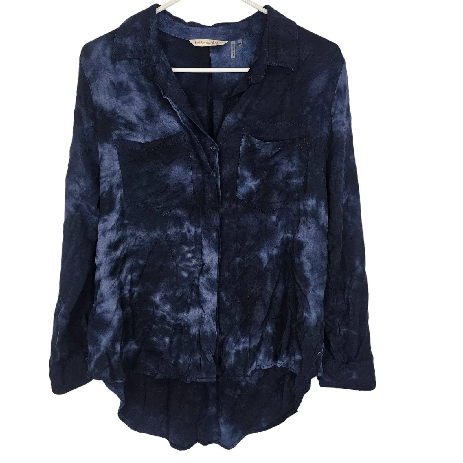 Soft Surroundings Soft Surroundings Blue Tie Dye Button Shirt XL Boho Coastal Size XL / US 12-14 / IT 48-50 - 1 Thumbnail