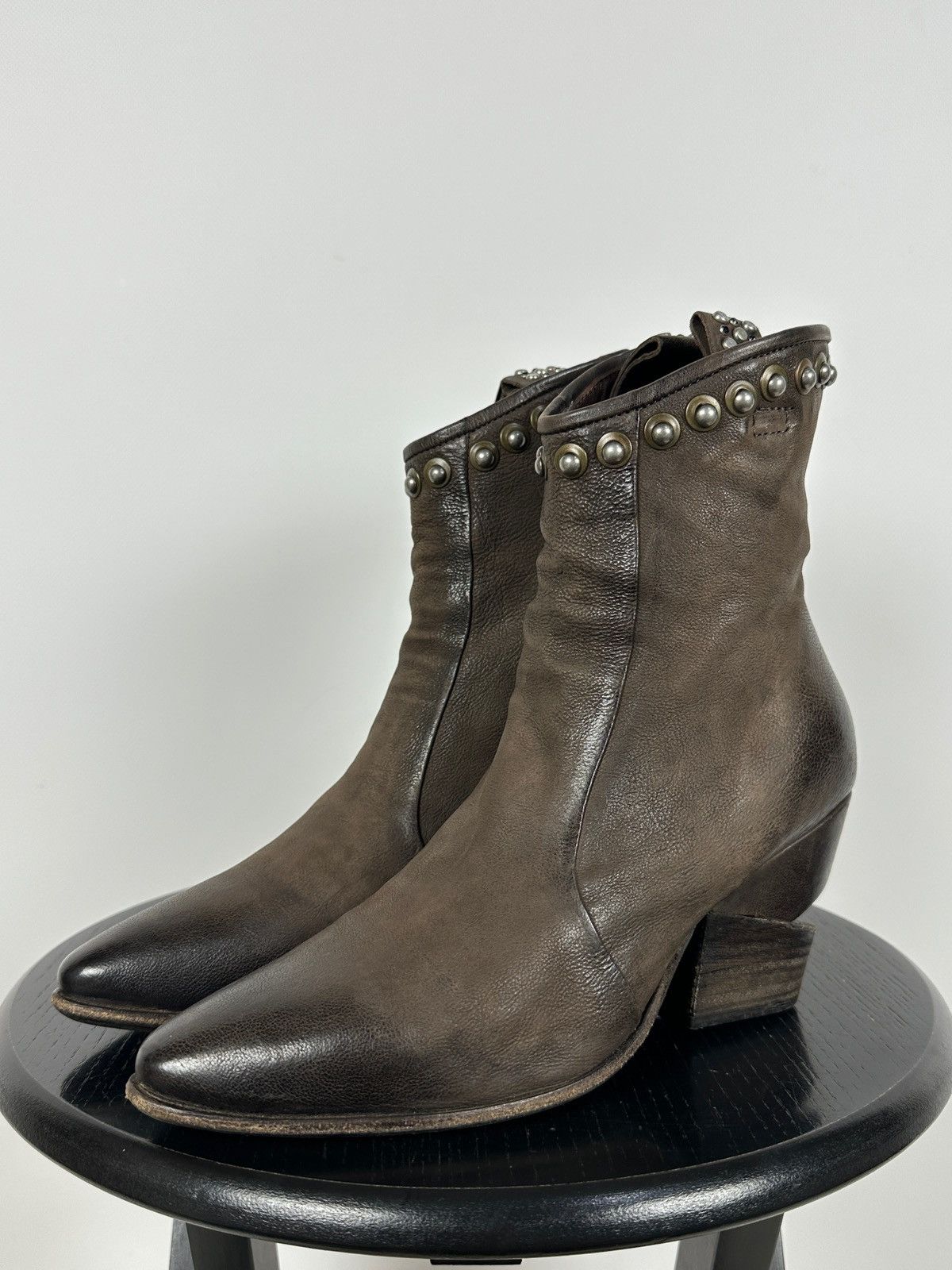 A.S.98 A.S.98. Brown Leather Biker Zip Studded Ankle Boots Size US 8 / IT 38 - 10 Thumbnail