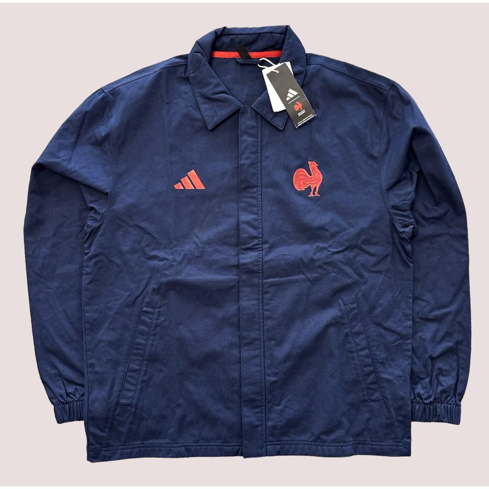 Adidas Adidas Rugby Travel Jacket Mens M Navy Blue Regular Fit Twill FFR Jacket Size US M / EU 48-50 / 2 - 1 Thumbnail
