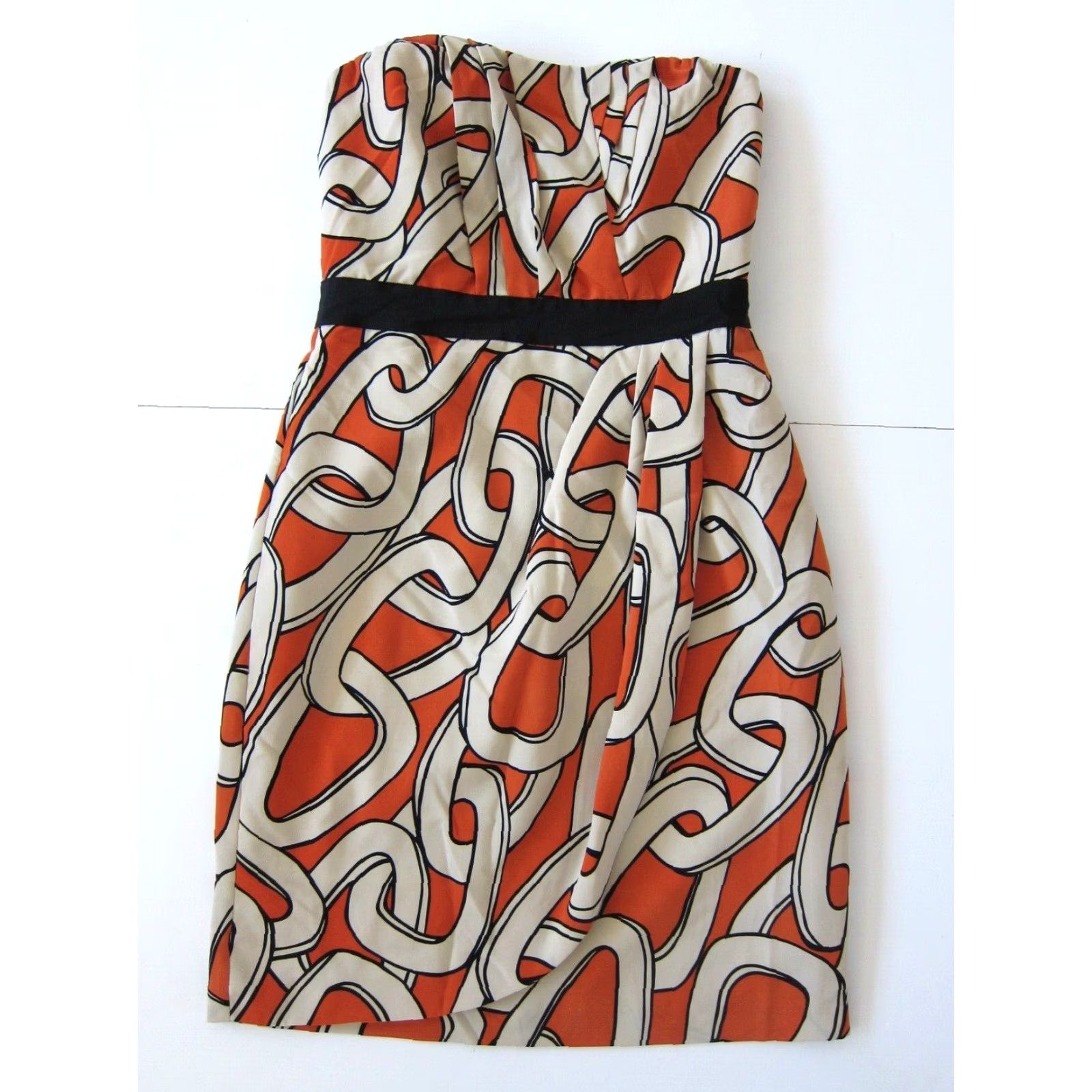 Vintage The Limited Orange Black Ivory Chain Print Ruched Strapless Empire Waist Size 4 Size ONE SIZE - 2 Thumbnail