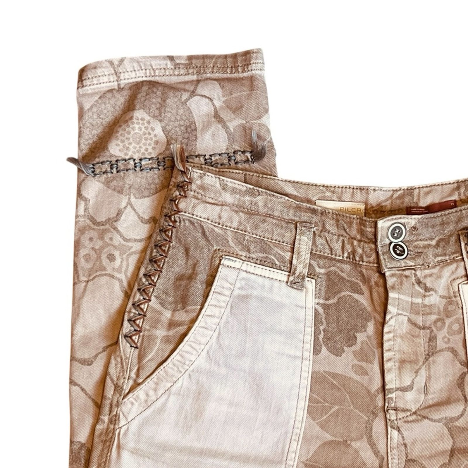 Anthropologie Pilcro Anthropologie Sz 29 Tan Patchwork Embroidered Pants Size 29" - 5 Thumbnail