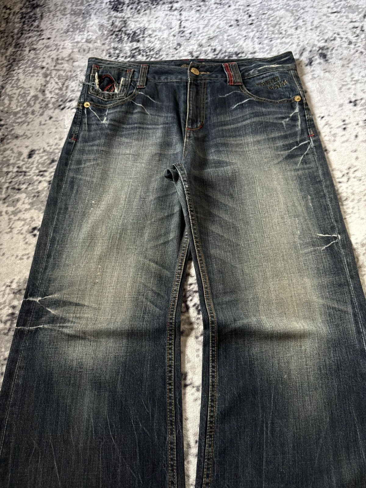 Japanese Brand Oririn Dr Denim Embroidered Flared Wide Leg Jeans Size US 34 / EU 50 - 13 Thumbnail