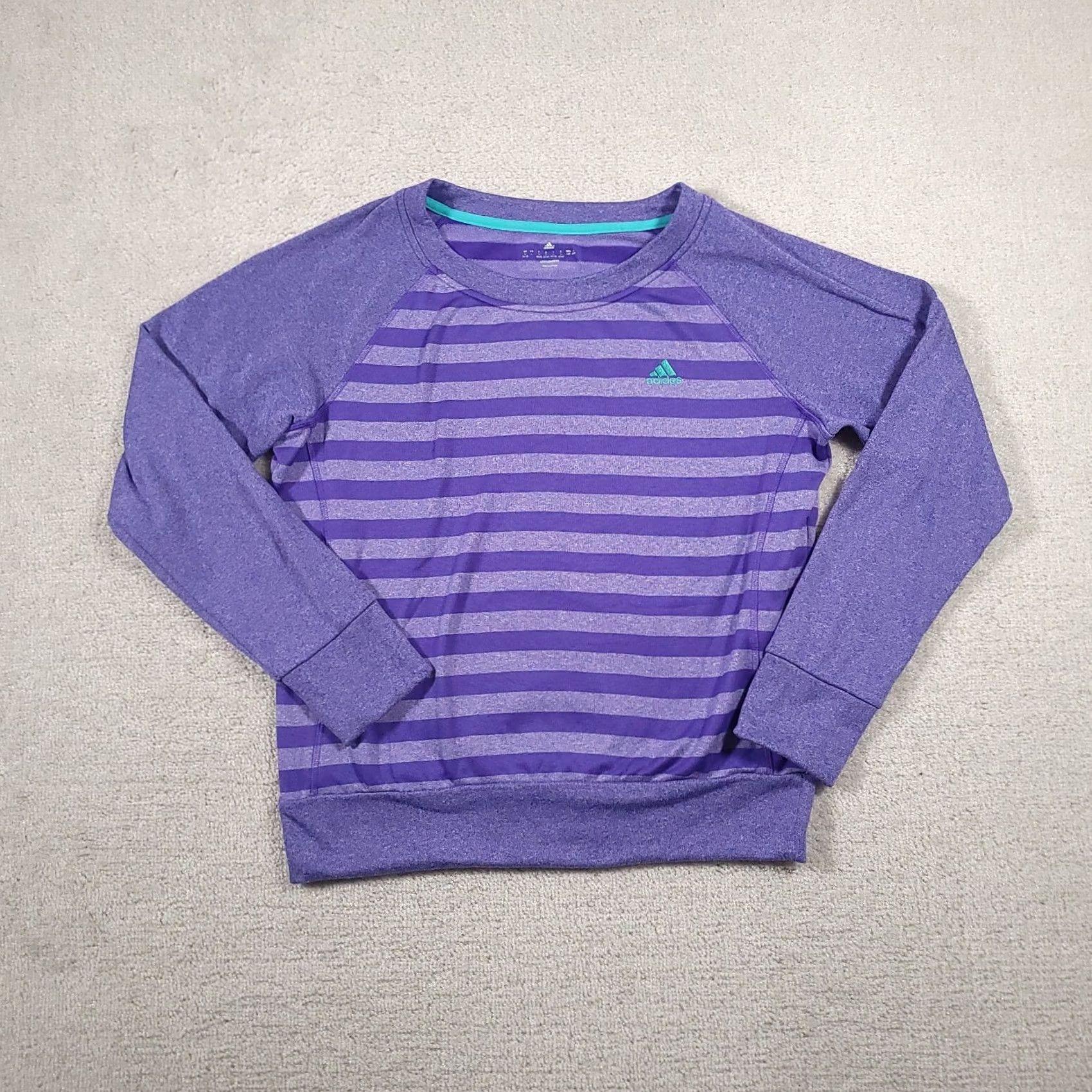 Adidas Adidas Climawarm Pullover Round Neck Women's Large Purple Striped Thumbholes Sweatshirt Pullover Sports Logo Outdoor Size L / US 10 / IT 46 - 2 Thumbnail