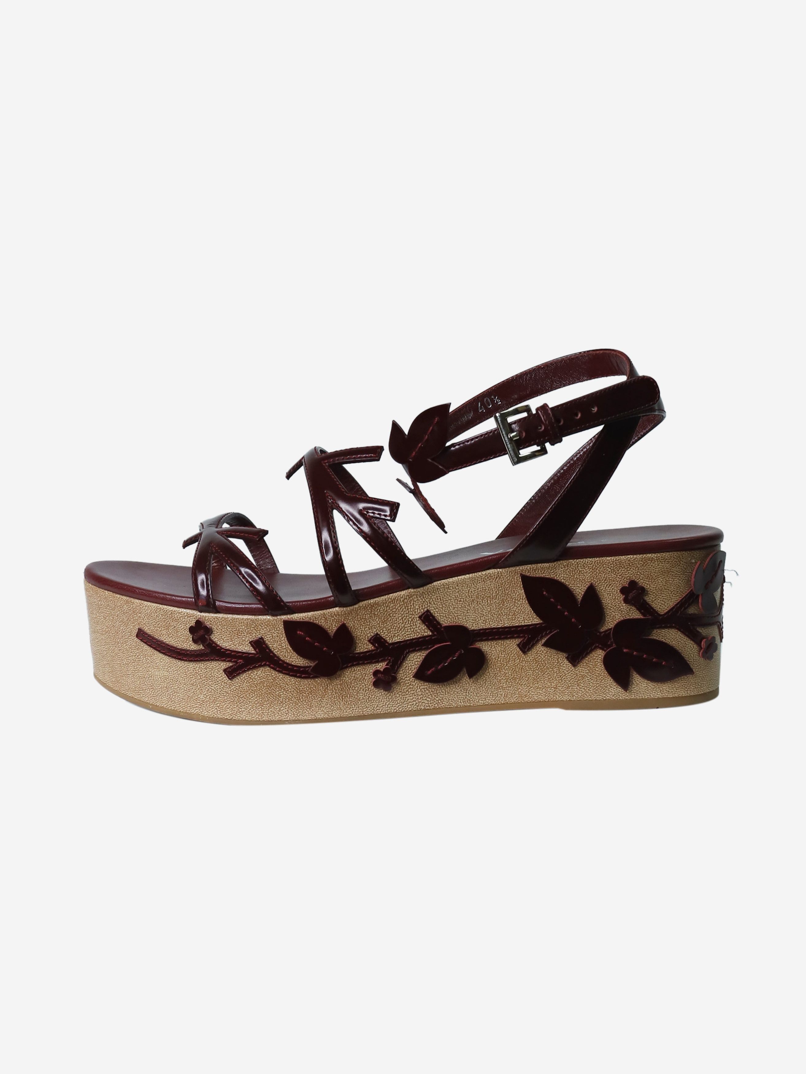 image of Prada Burgundy Platform Sandals - Size Eu 40.5 (Uk 7.5), Women's