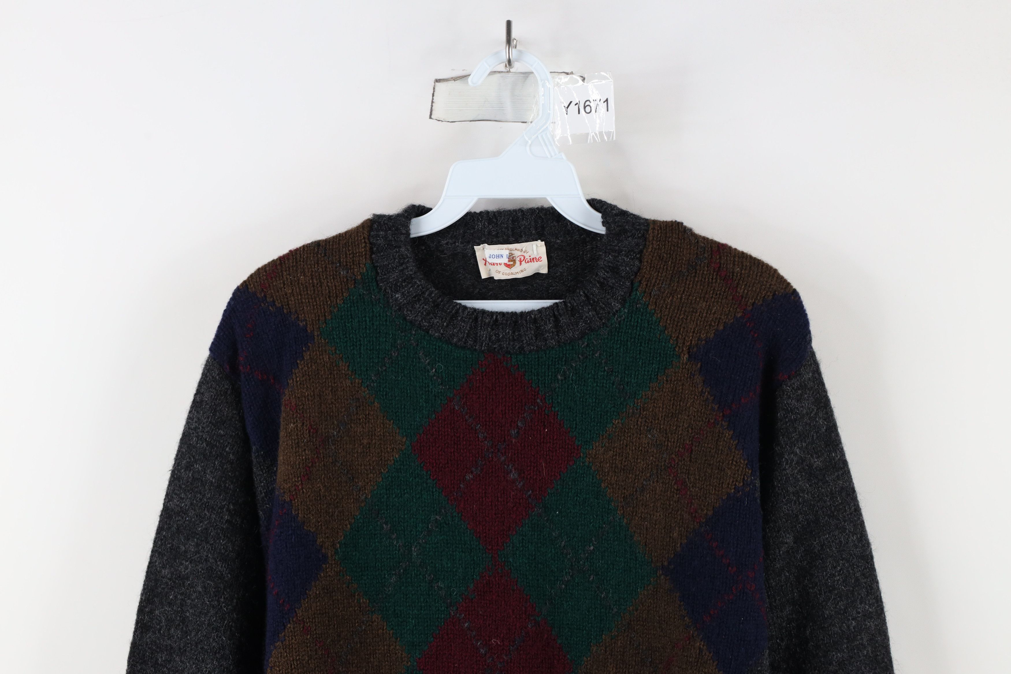 Vintage Vintage 50s Streetwear Argyle Diamond Wool Knit Sweater Size US M / EU 48-50 / 2 - 2 Thumbnail