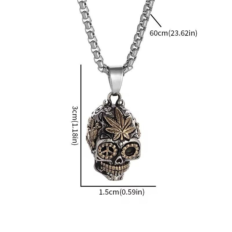 Other × Vintage Gothic Maple Leaf Mechanical Skull Pendant Necklace Size ONE SIZE - 6 Thumbnail