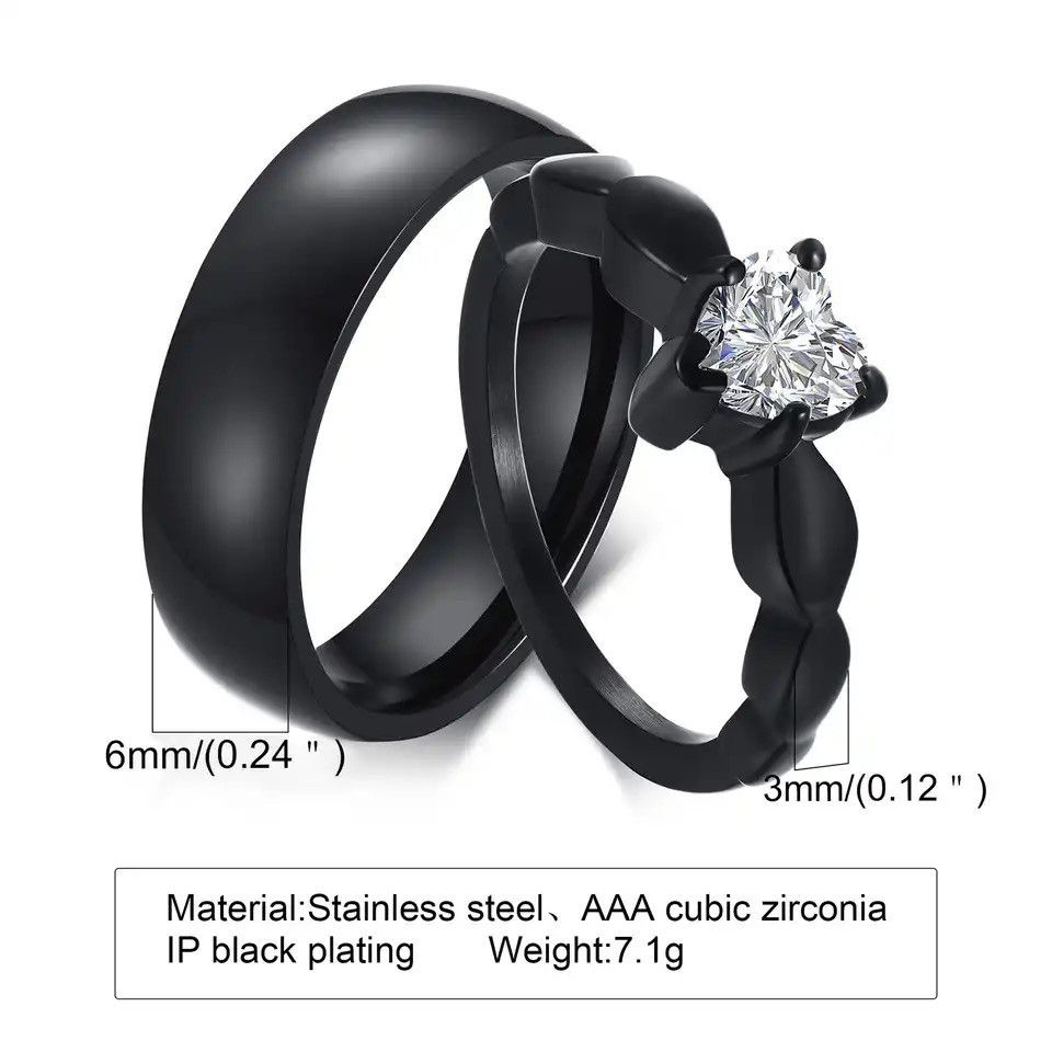 Other Romantic Heart CZ Stone Couple Wedding Rings Size ONE SIZE - 2 Thumbnail
