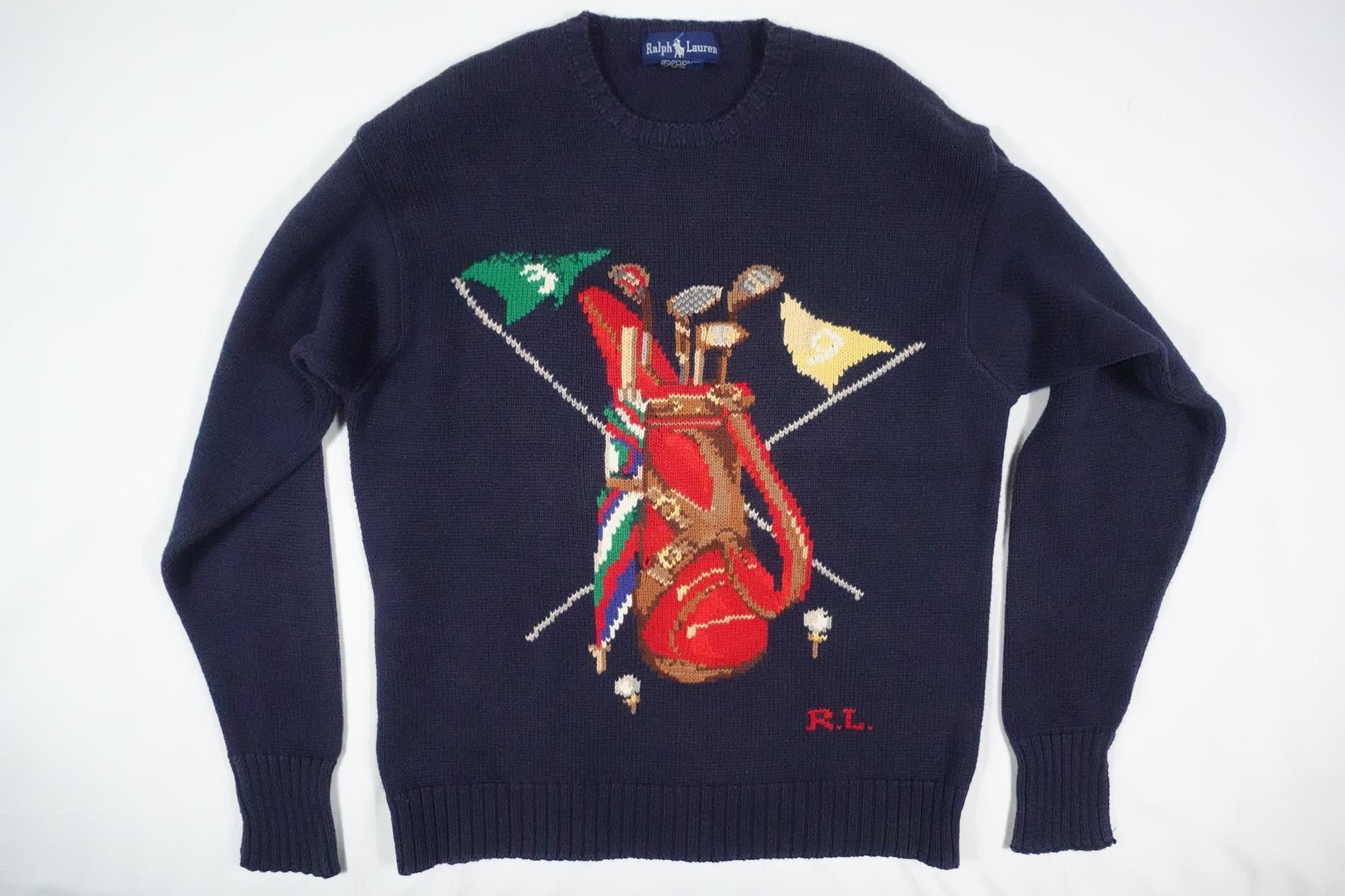 Polo Ralph Lauren Polo Ralph Lauren Sweater Golf Bag Flags Navy Vintage 90s M Size US M / EU 48-50 / 2 - 1 Thumbnail