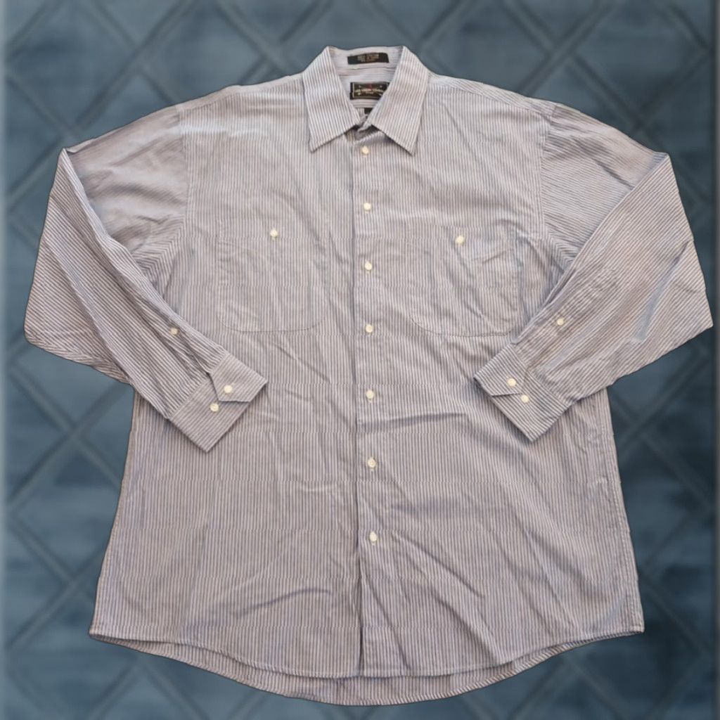 Arrow Arrow Shirt Mens Regular 16 Blue Striped Long Sleeve Button-Up Pockets Cotton Size US L / EU 52-54 / 3 - 1 Thumbnail