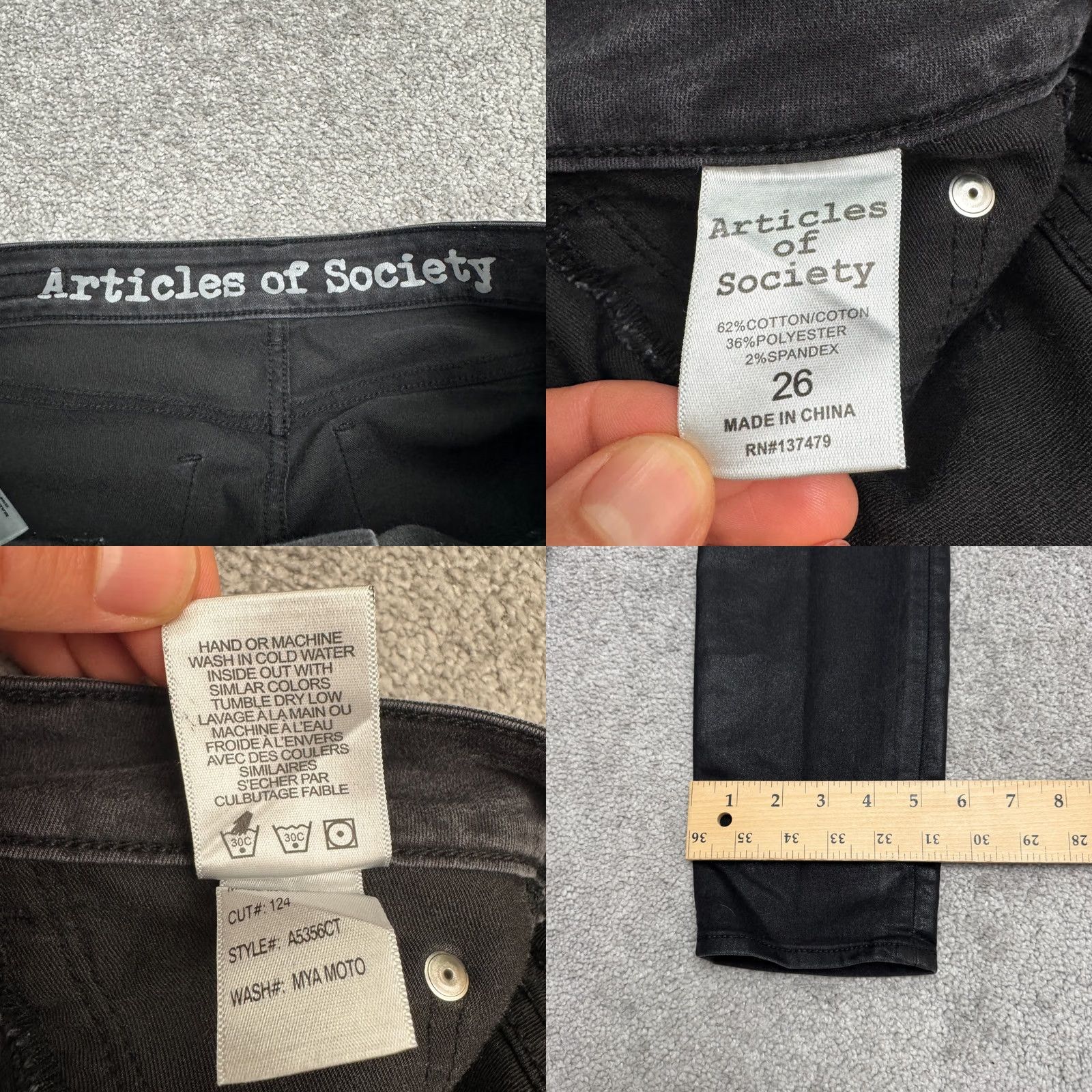 Vintage Articles Of Society Mya Moto Jeans Womens 26 Black Skinny Denim 5-Pocket Regular Rise Button Zip Stretch QTY: N/A Womens Size 26" / US 2 / IT 38 - 8 Thumbnail