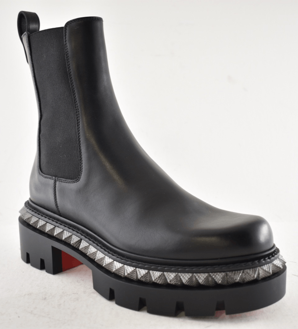 Christian Louboutin St Emilia Pyraclou Flat Black Calf Chelsea Lug Ankle Boot 37 Size US 7 / IT 37 - 6 Thumbnail