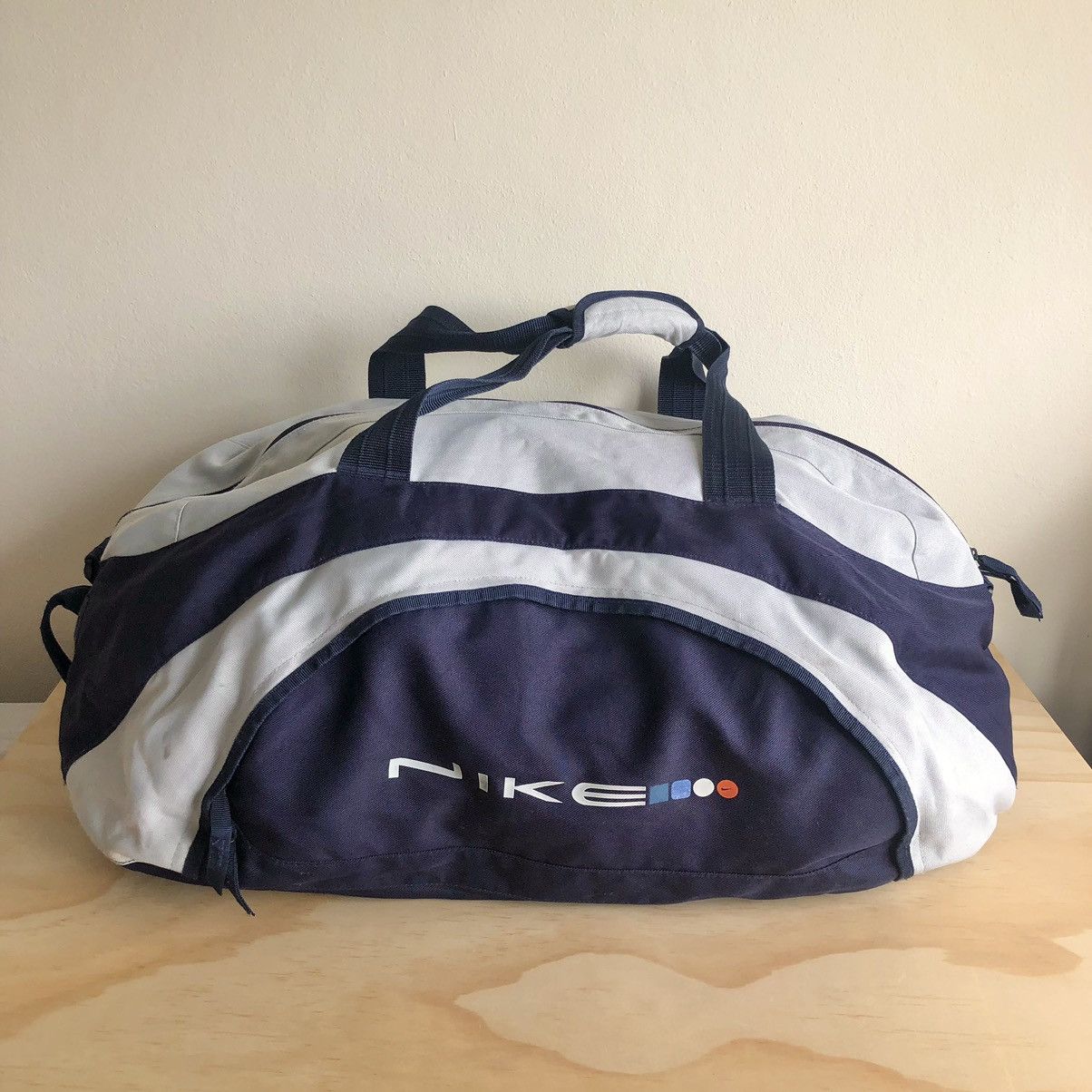 90s Vintage Nike Soccer Sport Duffle Travel Shoulder Bag Blue Polymide Spellout store