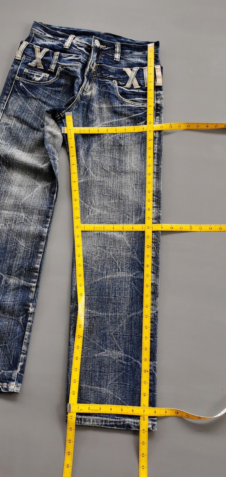Japanese Brand Whiskers Unbrand Double Waist Faded Designs Jeans Size US 30 / EU 46 - 9 Thumbnail